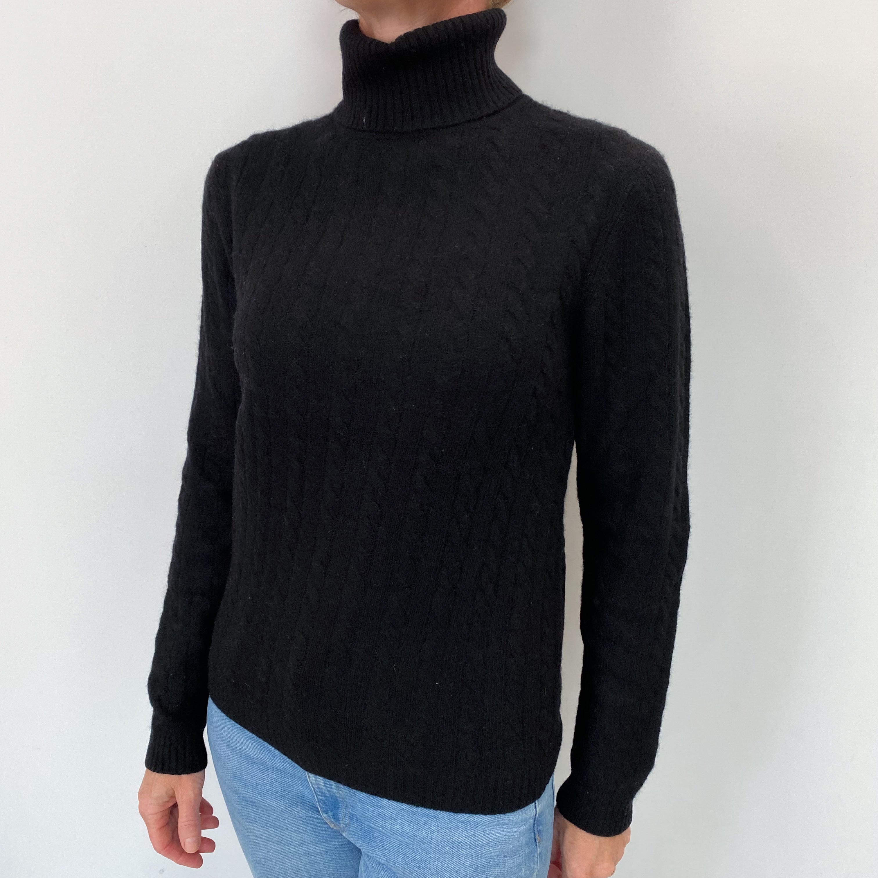 Black Cashmere Polo Neck Jumper Small