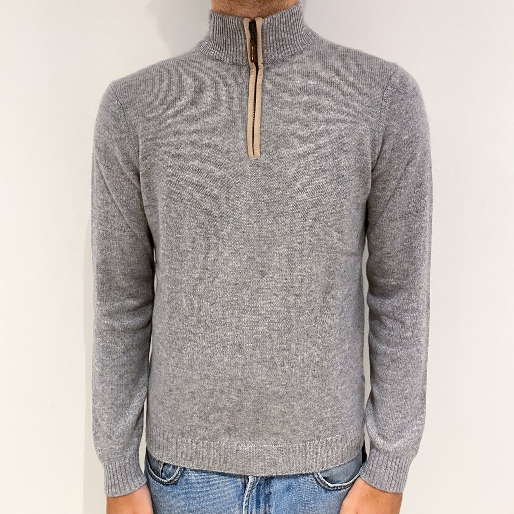 Men's Smoke Grey Cashmere 1/4 Zip Jumper Large