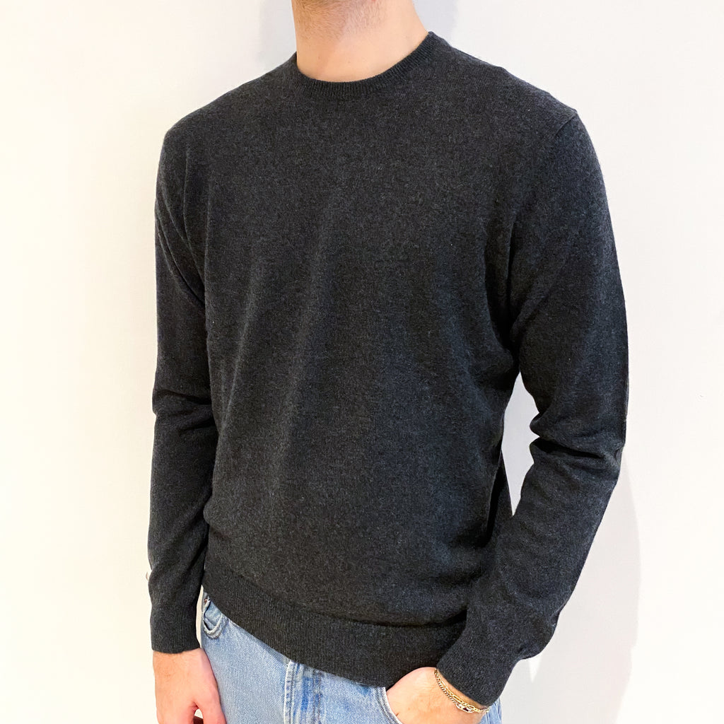 Men's Charcoal Grey Cashmere Crew Neck Jumper Large