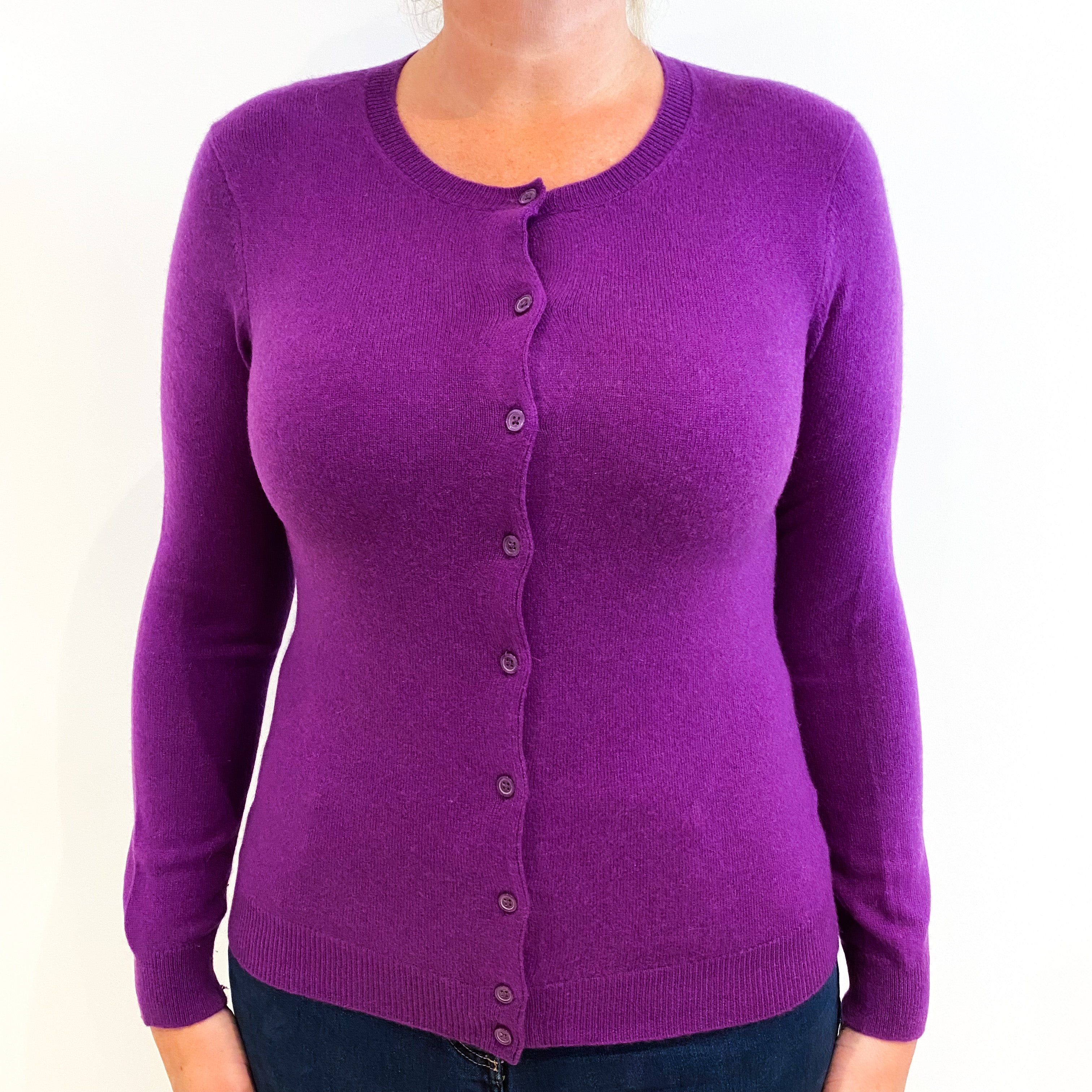 Pansy Purple Cashmere Crew Neck Cardigan Large