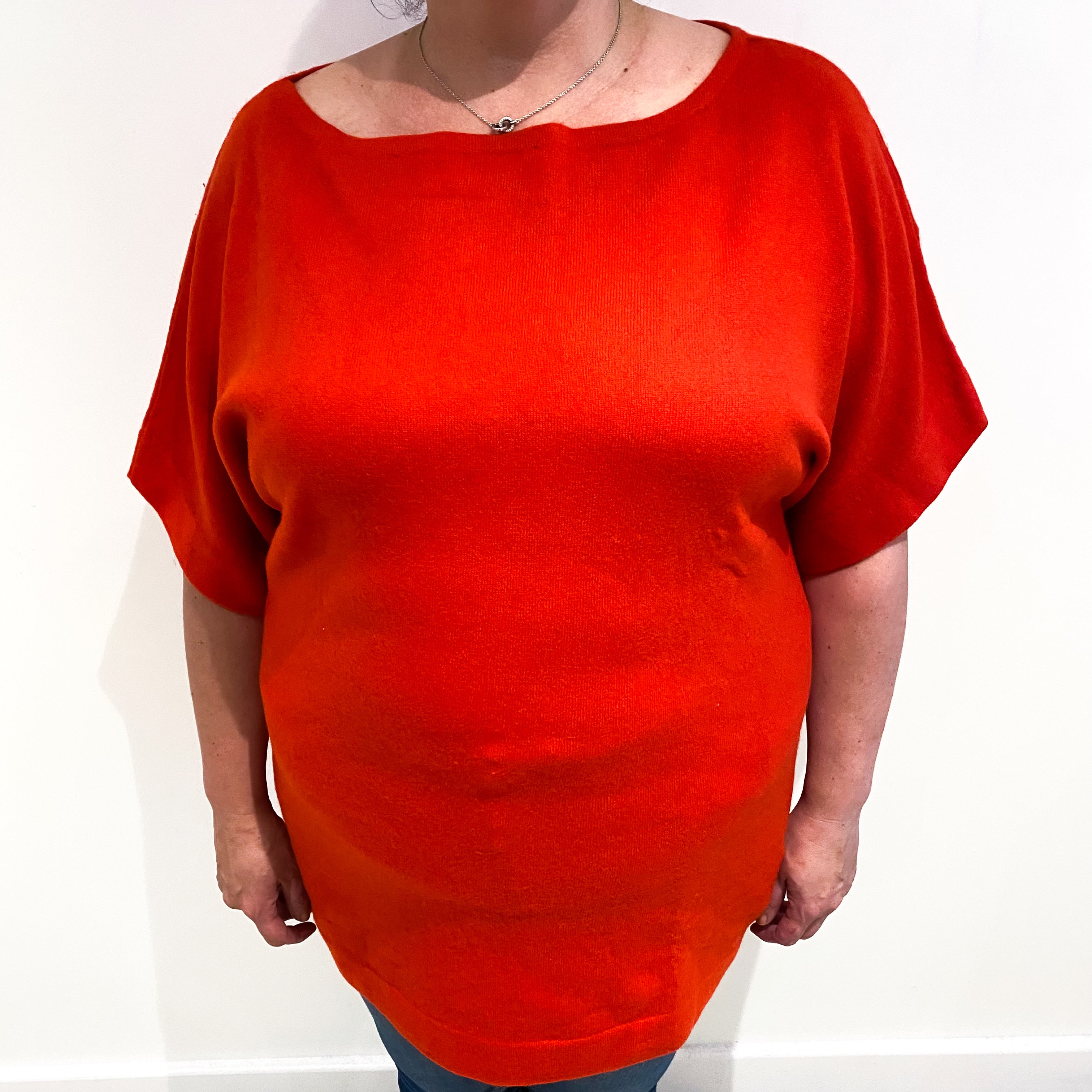 Tory Burch Vermillion Red Cashmere Short Sleeved Tunic Jumper Extra Large