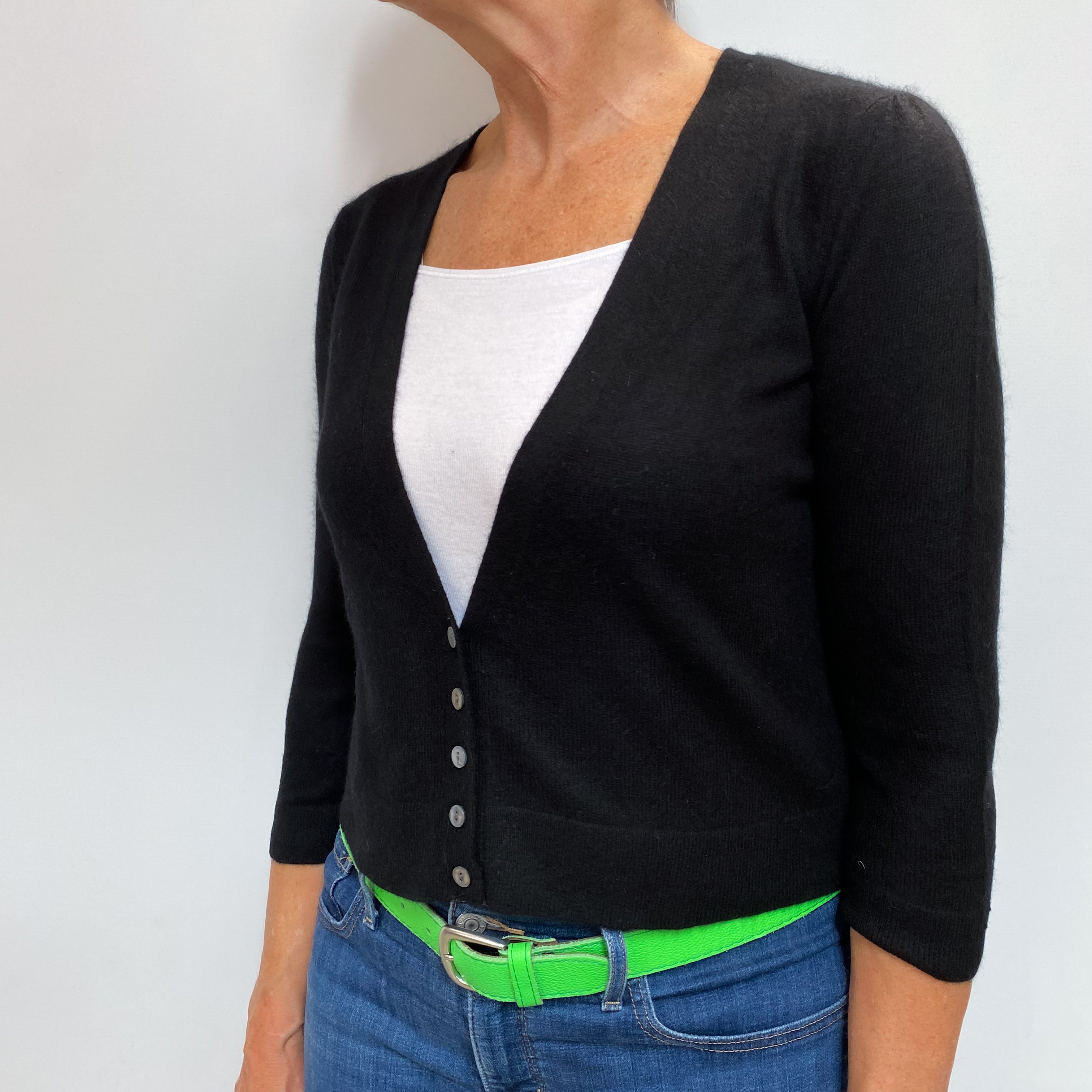 Black Cashmere V Neck Cardigan Medium