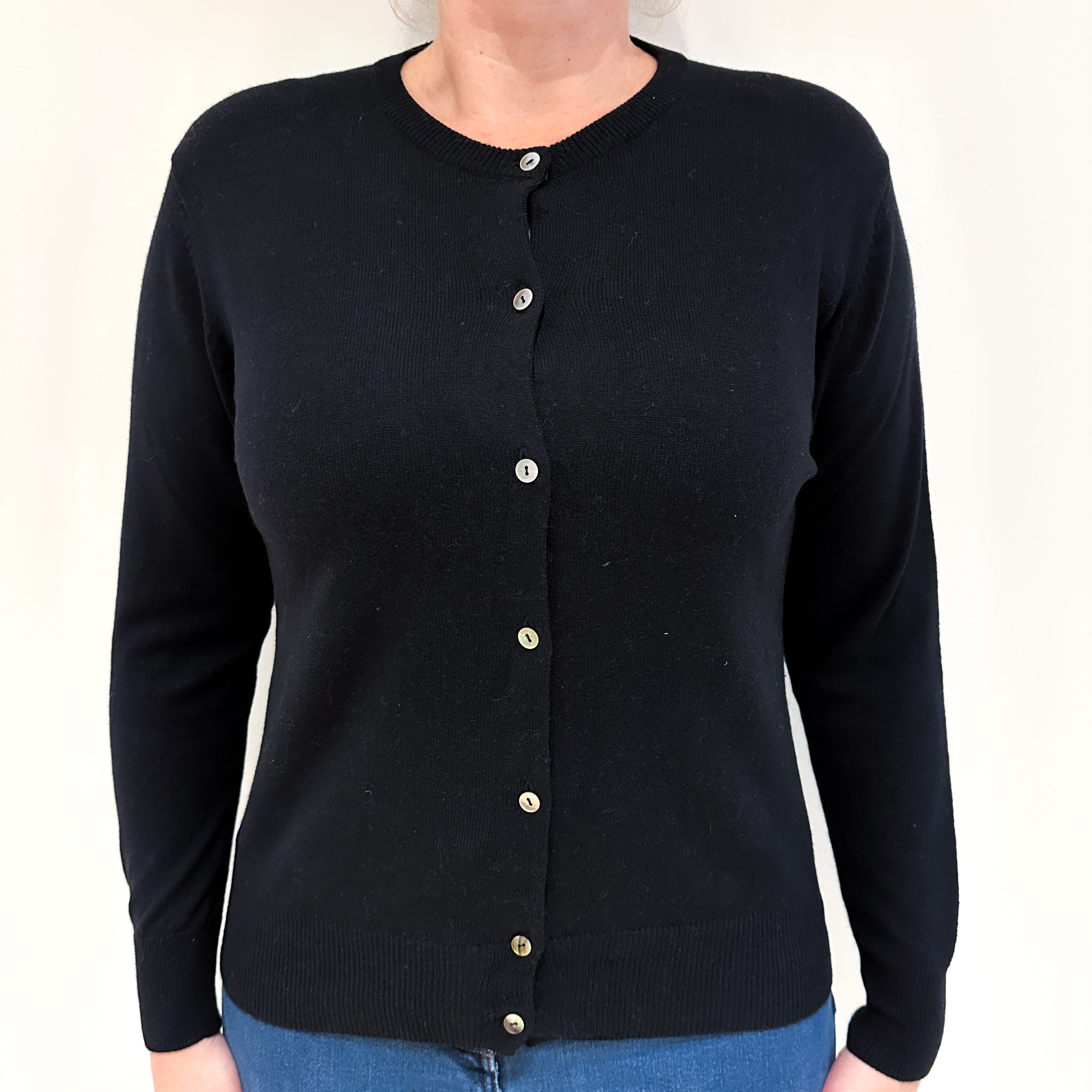Black Cashmere Crew Neck Cardigan Large
