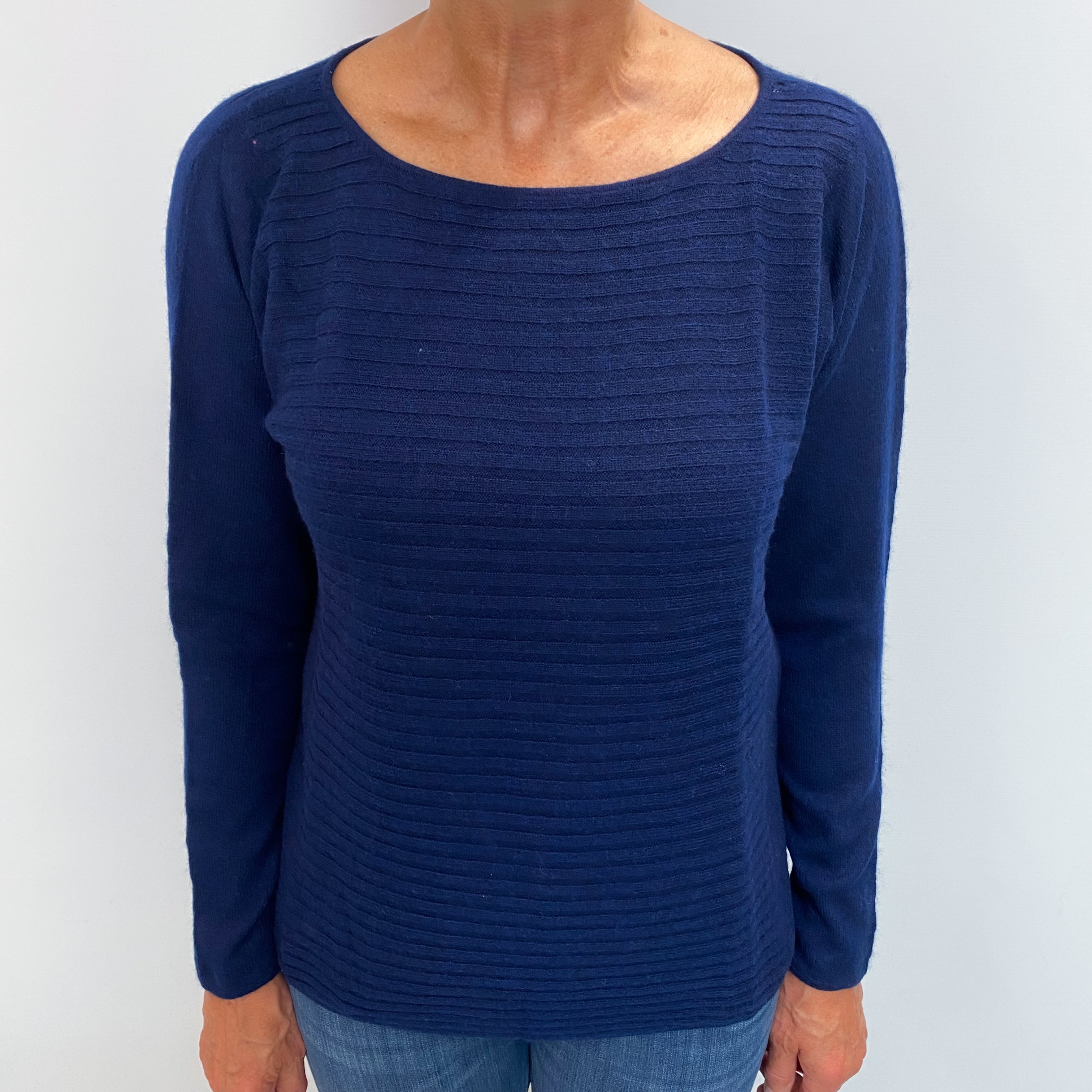 Midnight Navy Cashmere Wide Crew Neck Jumper Medium