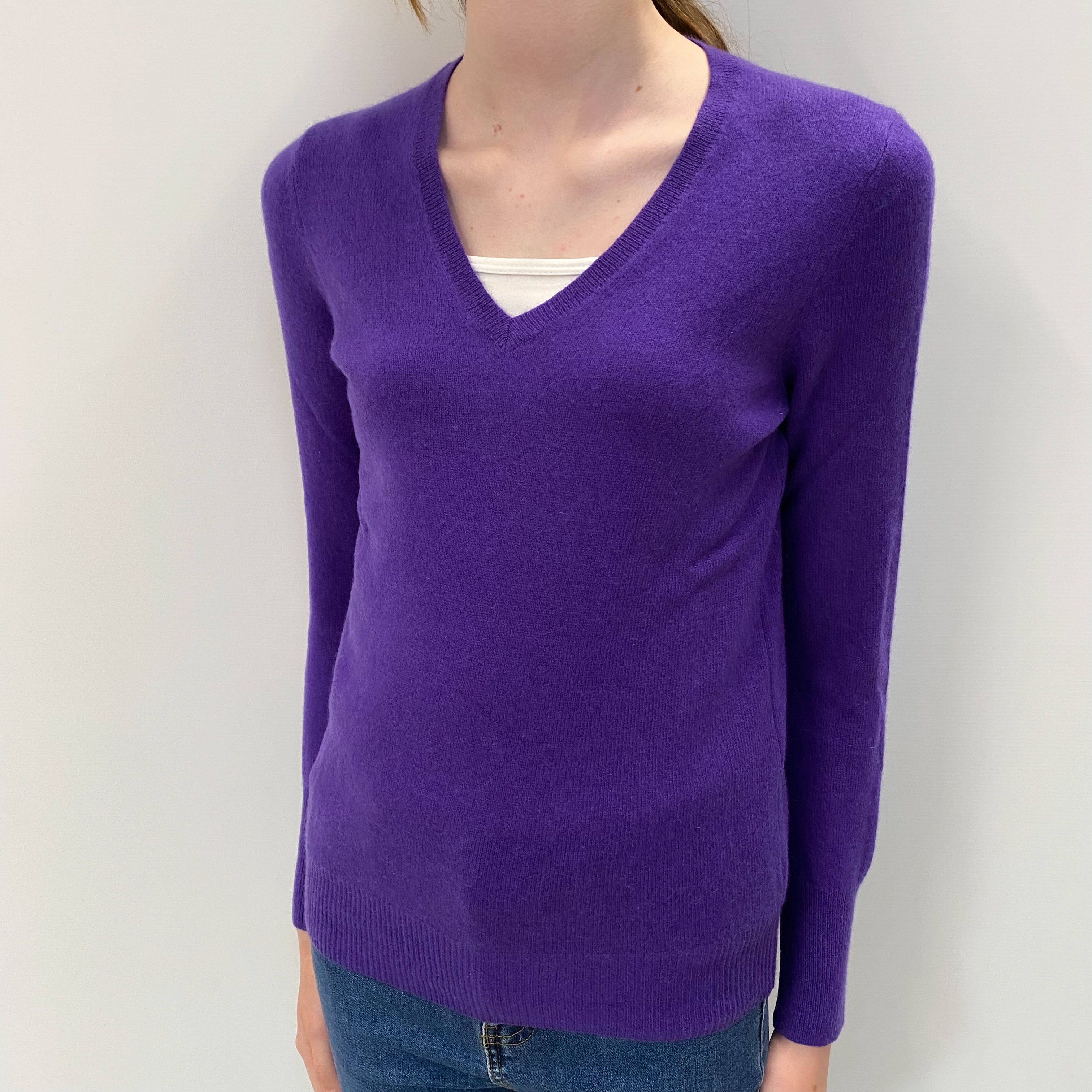 Pansy Purple Cashmere V Neck Jumper Extra Small
