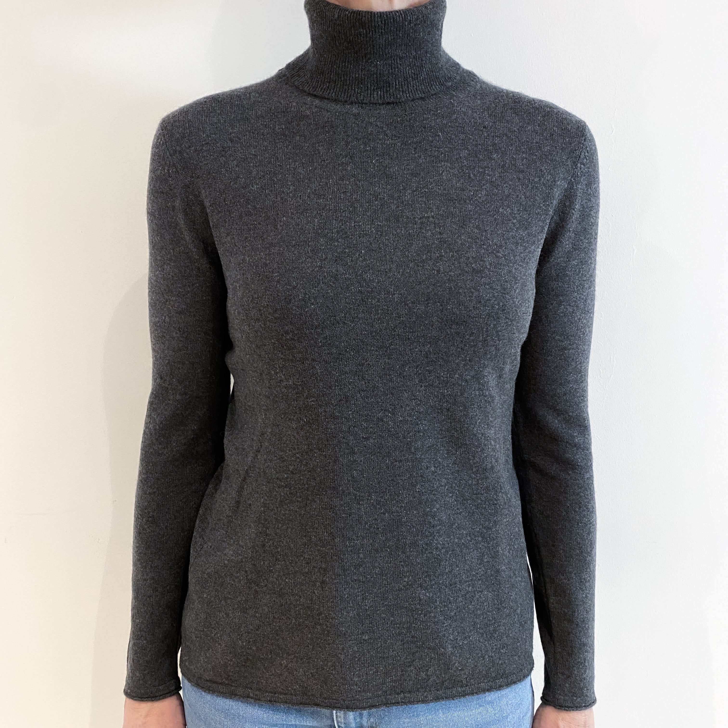 Slate Grey Cashmere Polo Neck Jumper Small