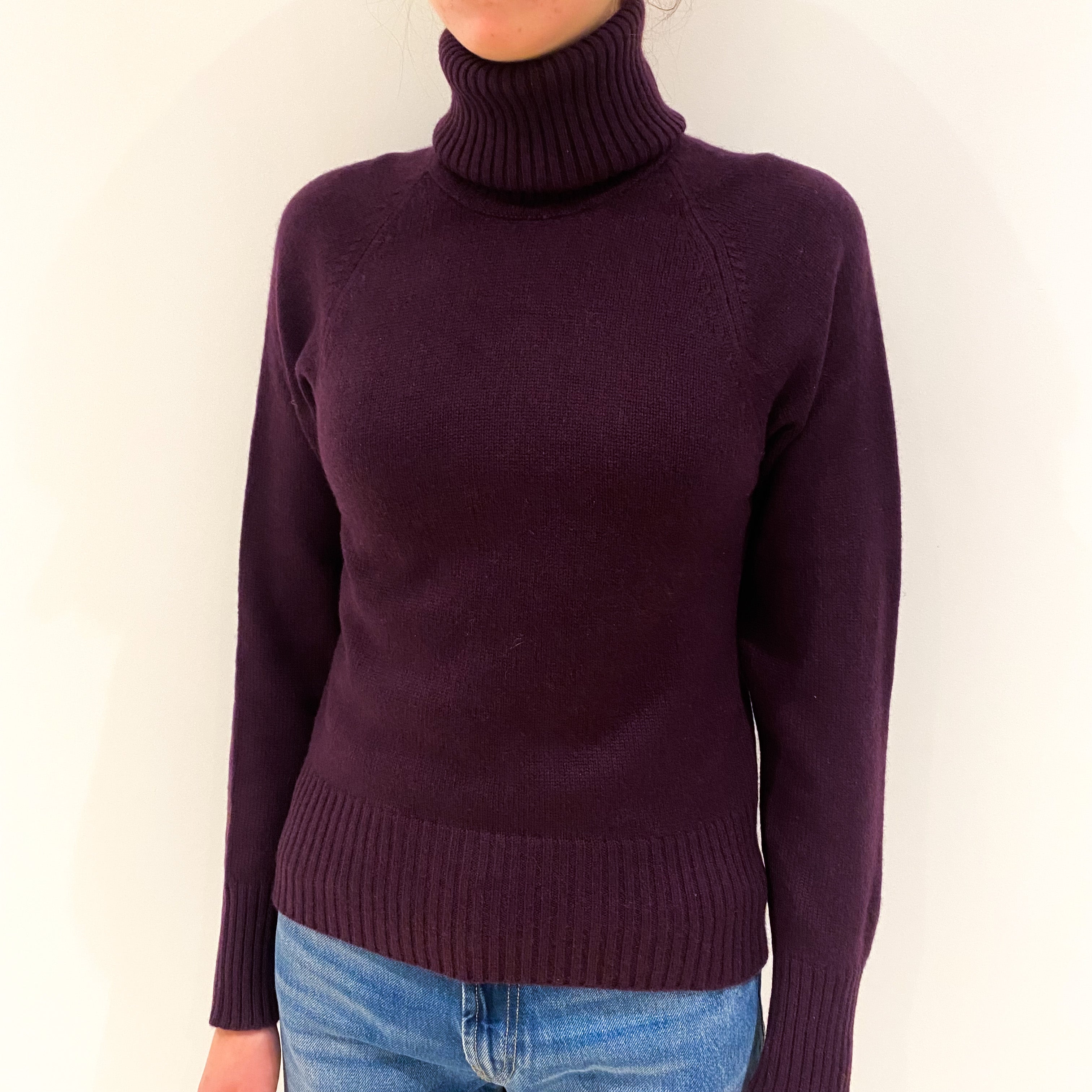 Plum Purple Cashmere Polo Neck Jumper Extra Small