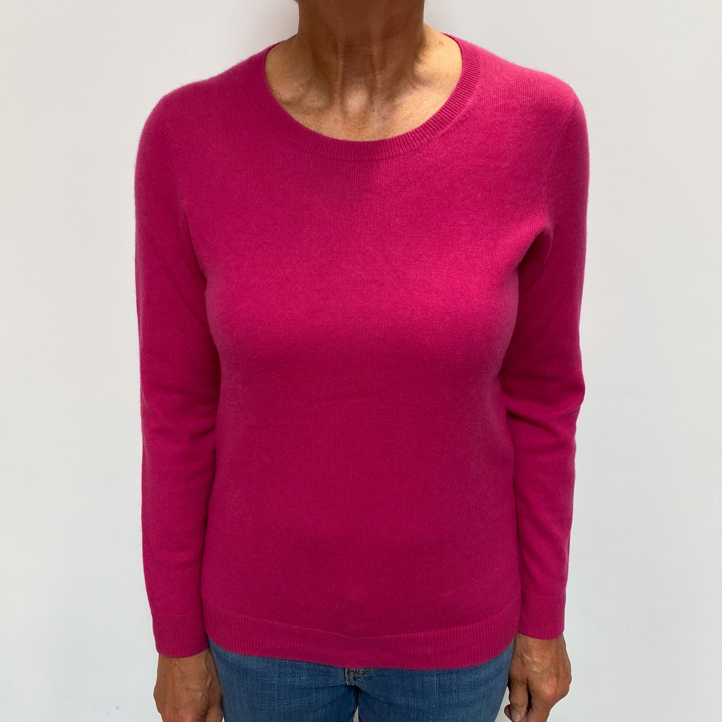 Fuchsia Pink Cashmere Crew Neck Jumper Medium