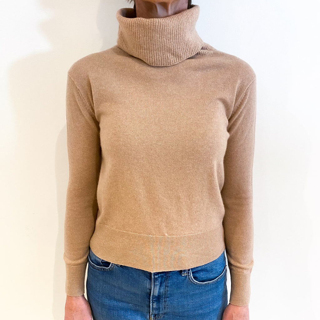 Nude Beige Cashmere Polo Neck Jumper Small