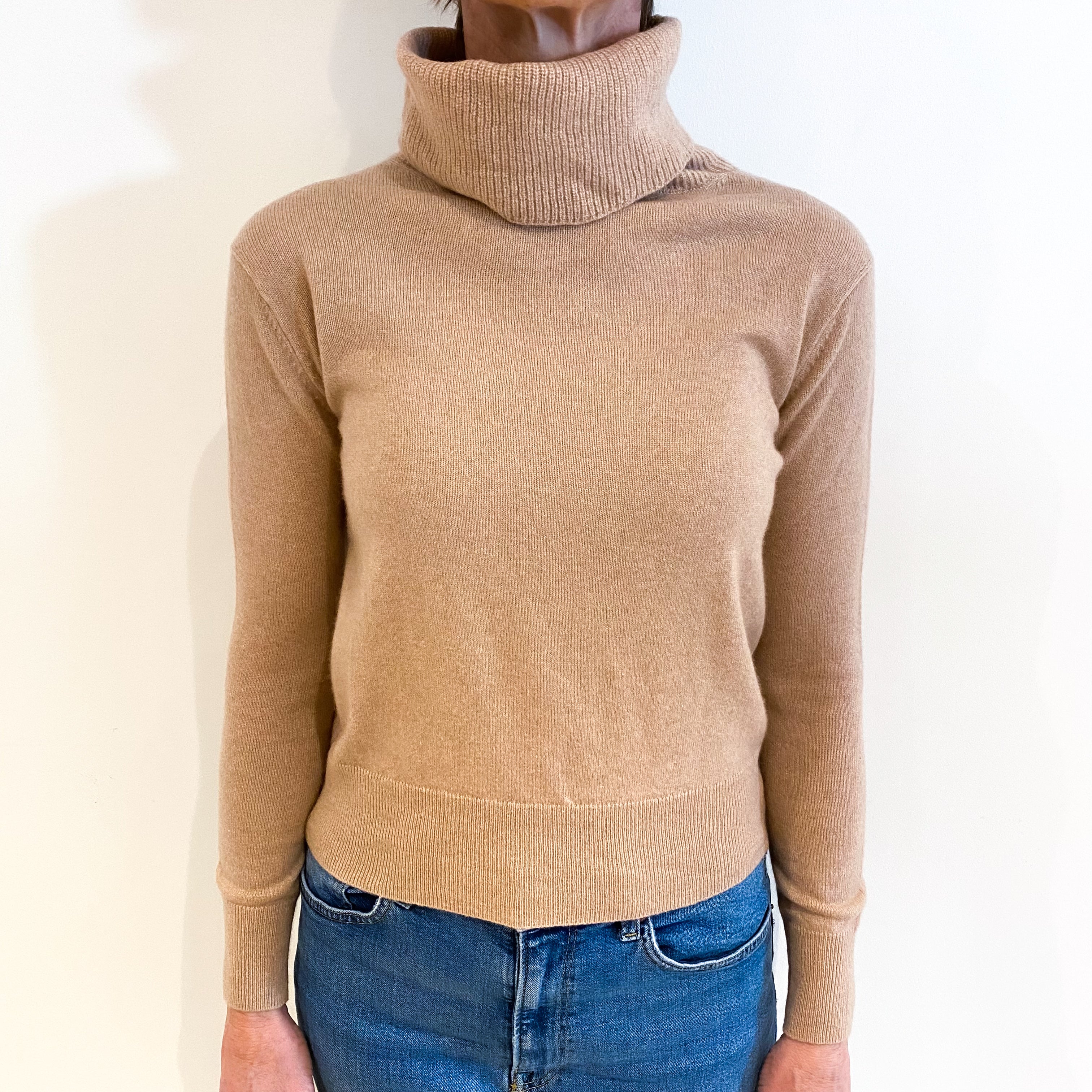 Nude Beige Cashmere Polo Neck Jumper Small