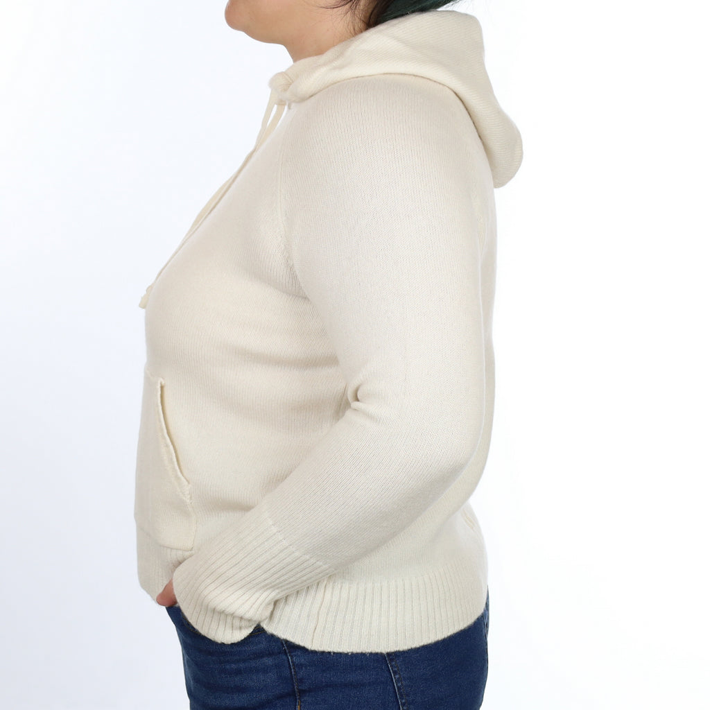 Designer Ivory Cashmere Hoodie Jumper Large