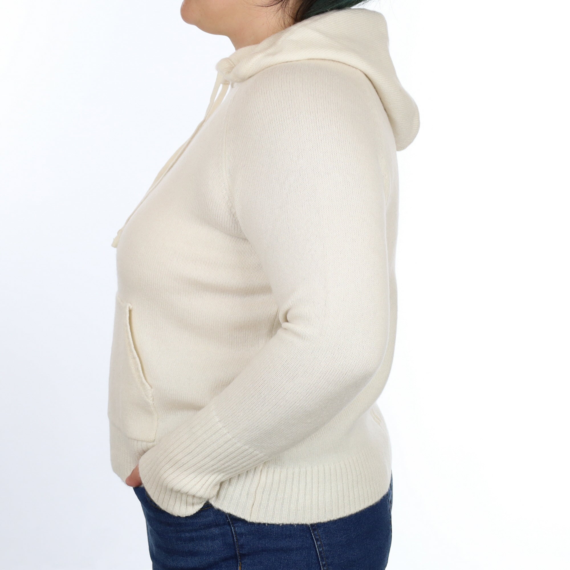 Designer Ivory Cashmere Hoodie Jumper Large