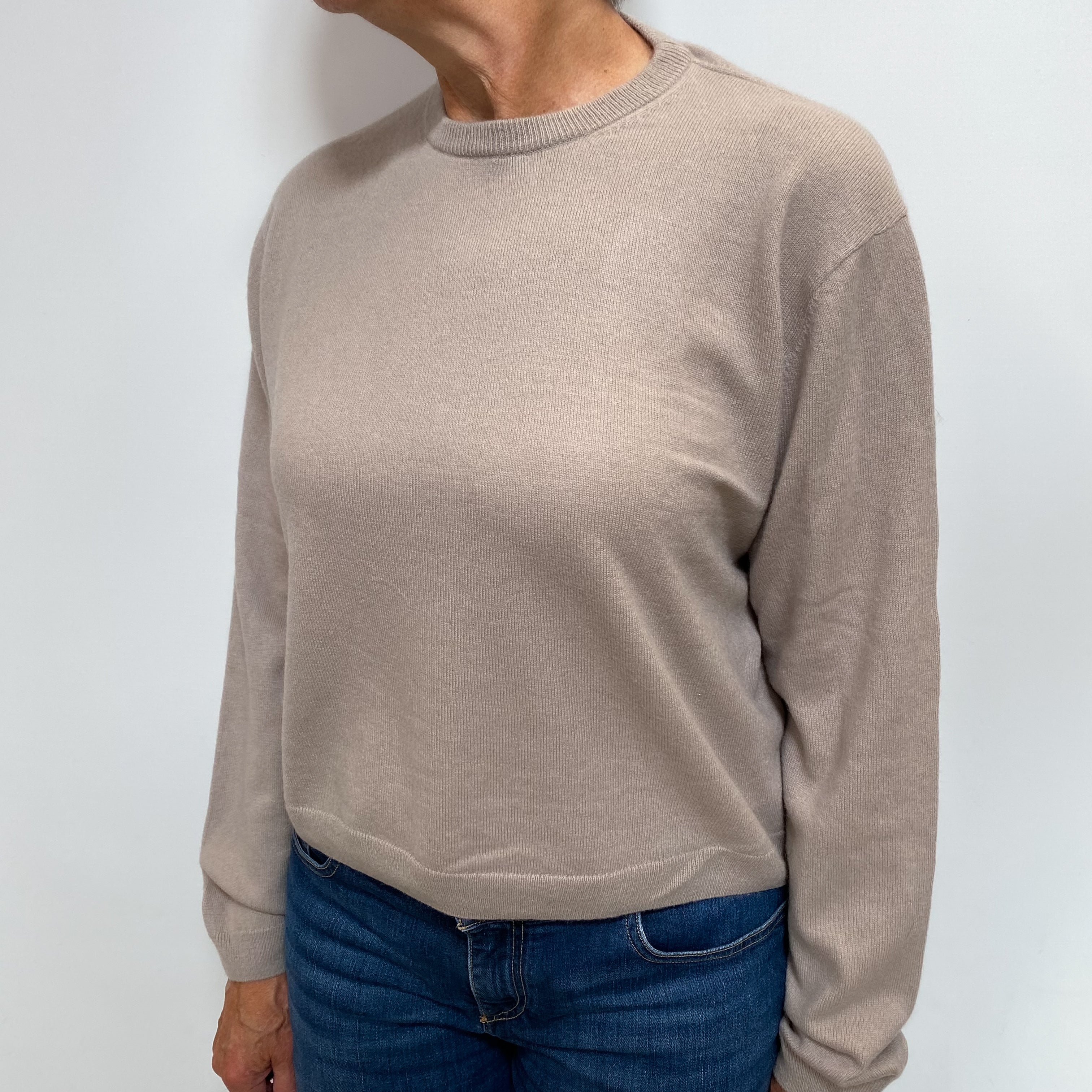 Mushroom Grey Cashmere Crew Neck Jumper Medium