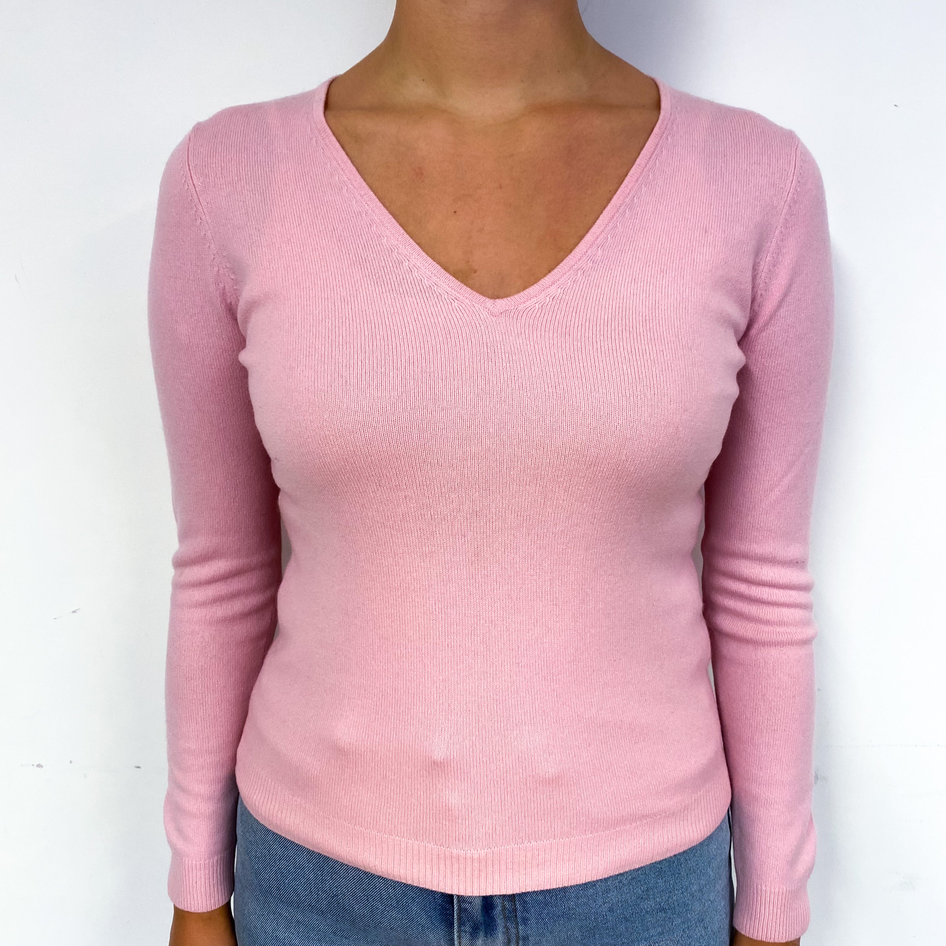 Blush Pink Cashmere V-Neck Jumper Small