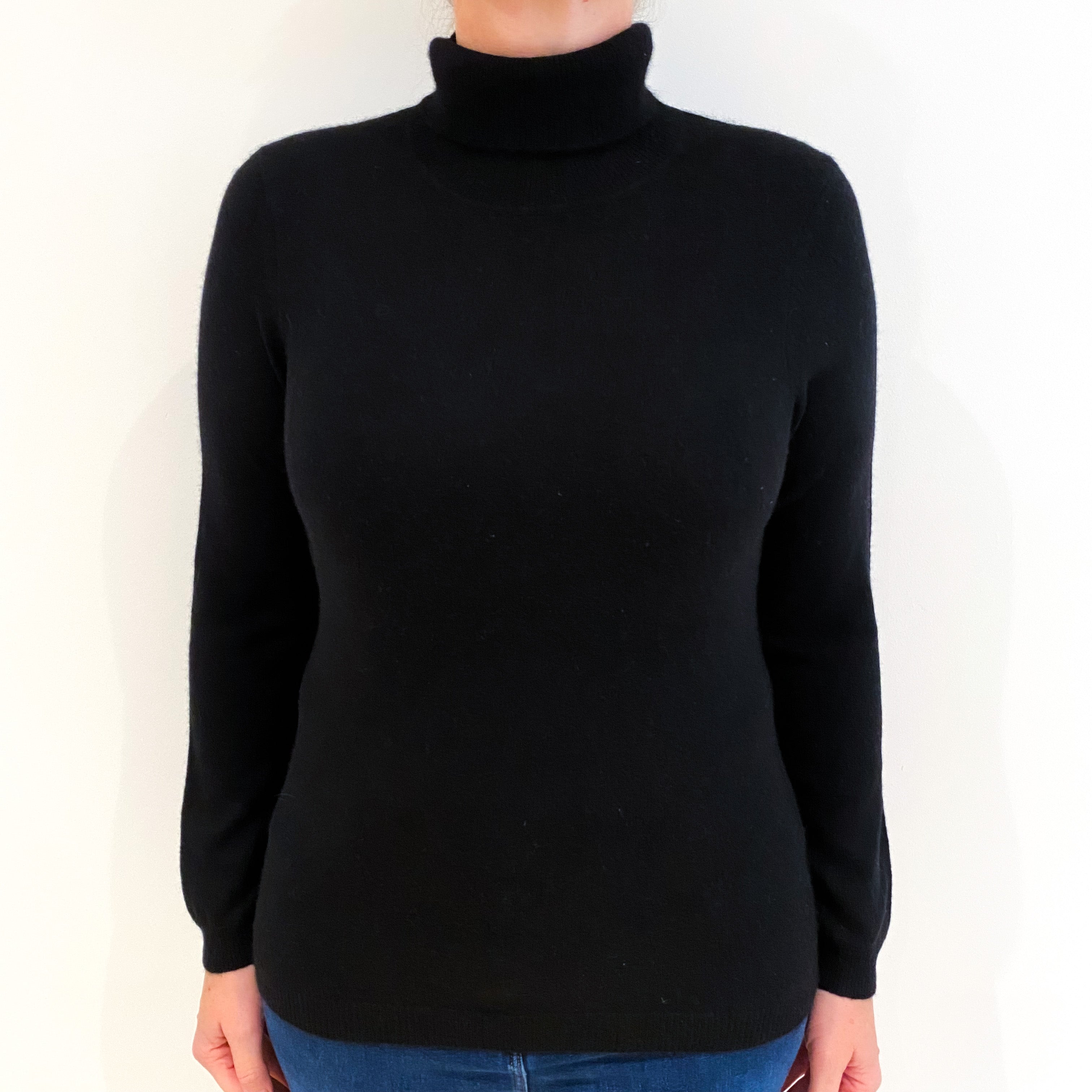Black Cashmere Polo Neck Jumper Large