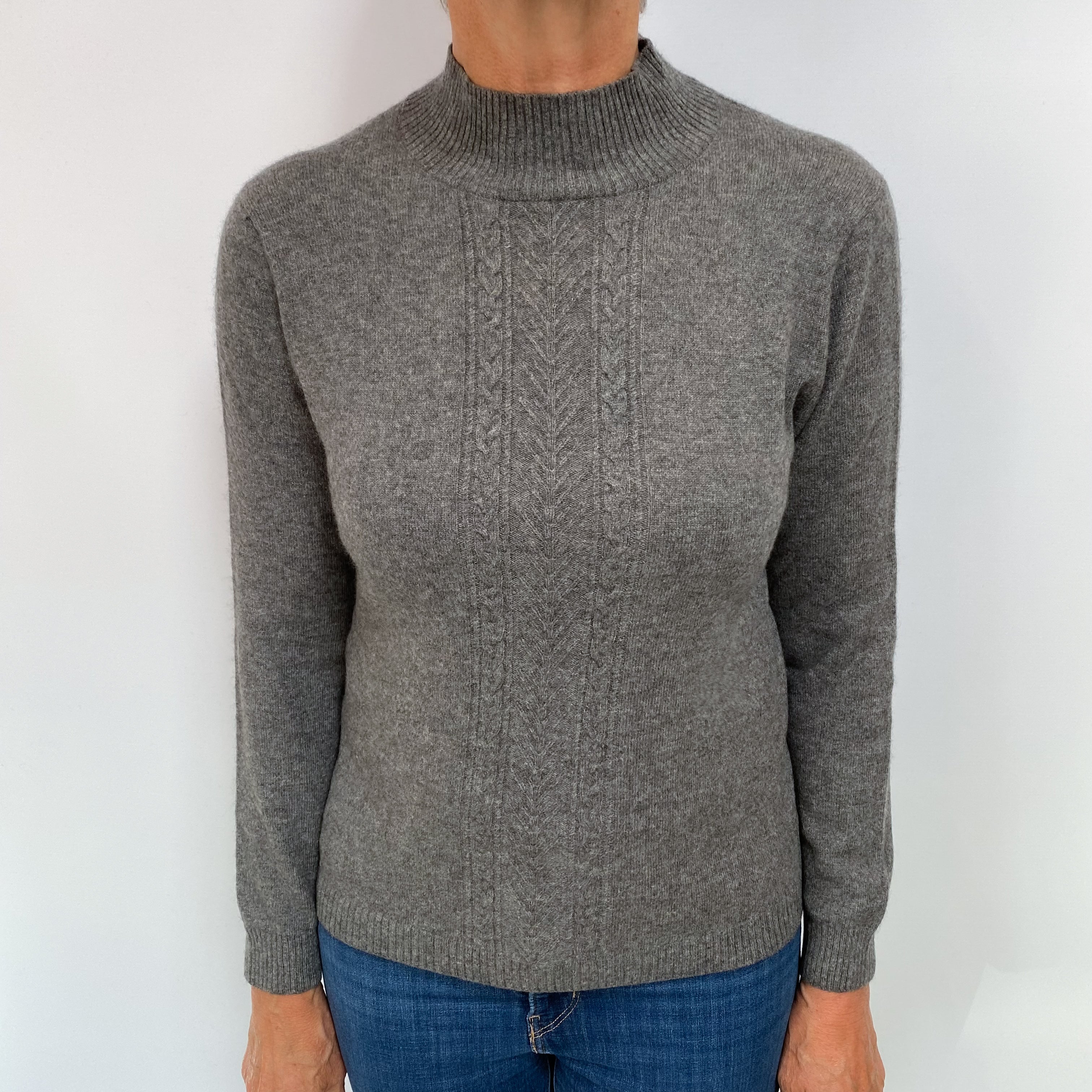 Slate Grey Cashmere Funnel Neck Jumper Medium