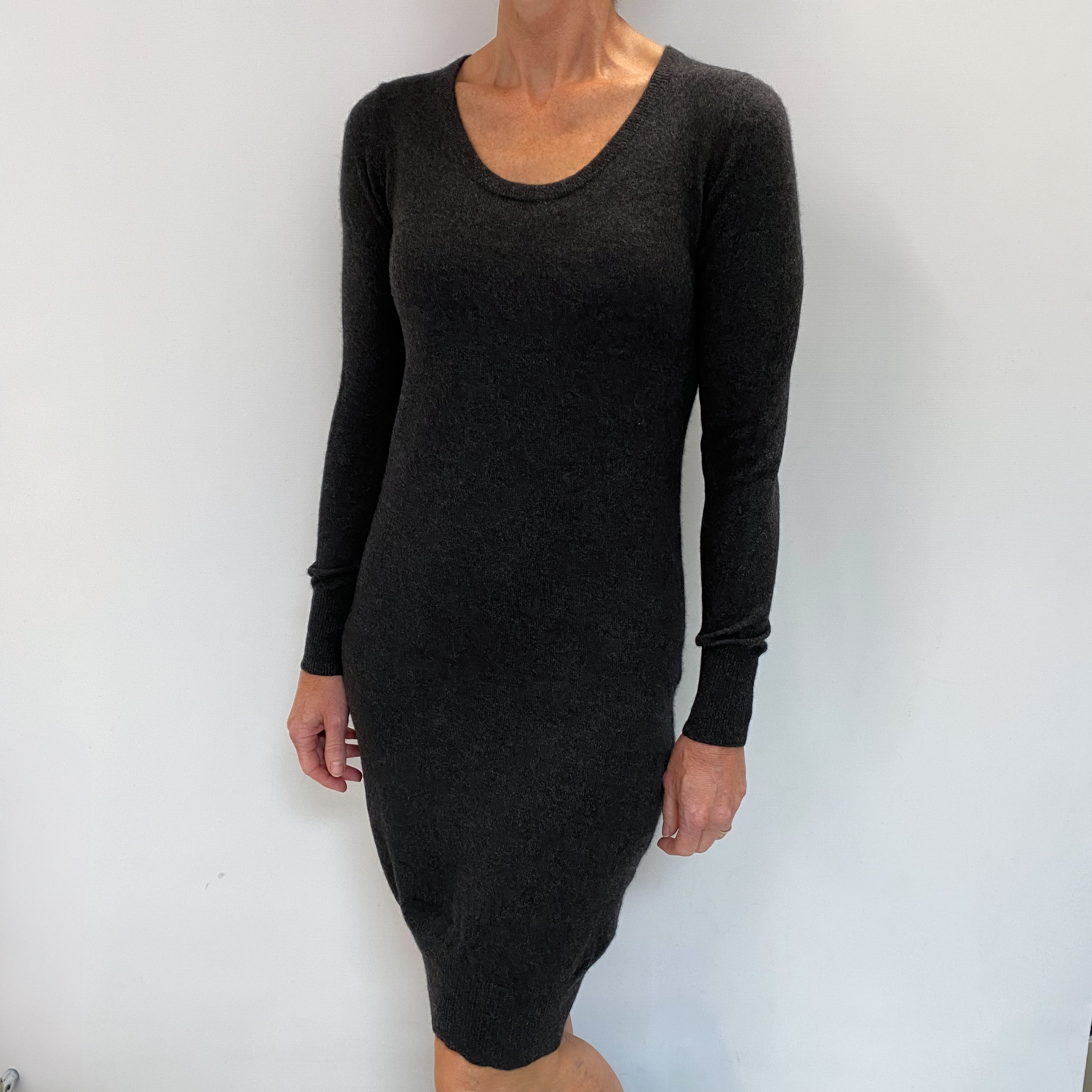Charcoal Grey Cashmere Scoop Neck Dress Small