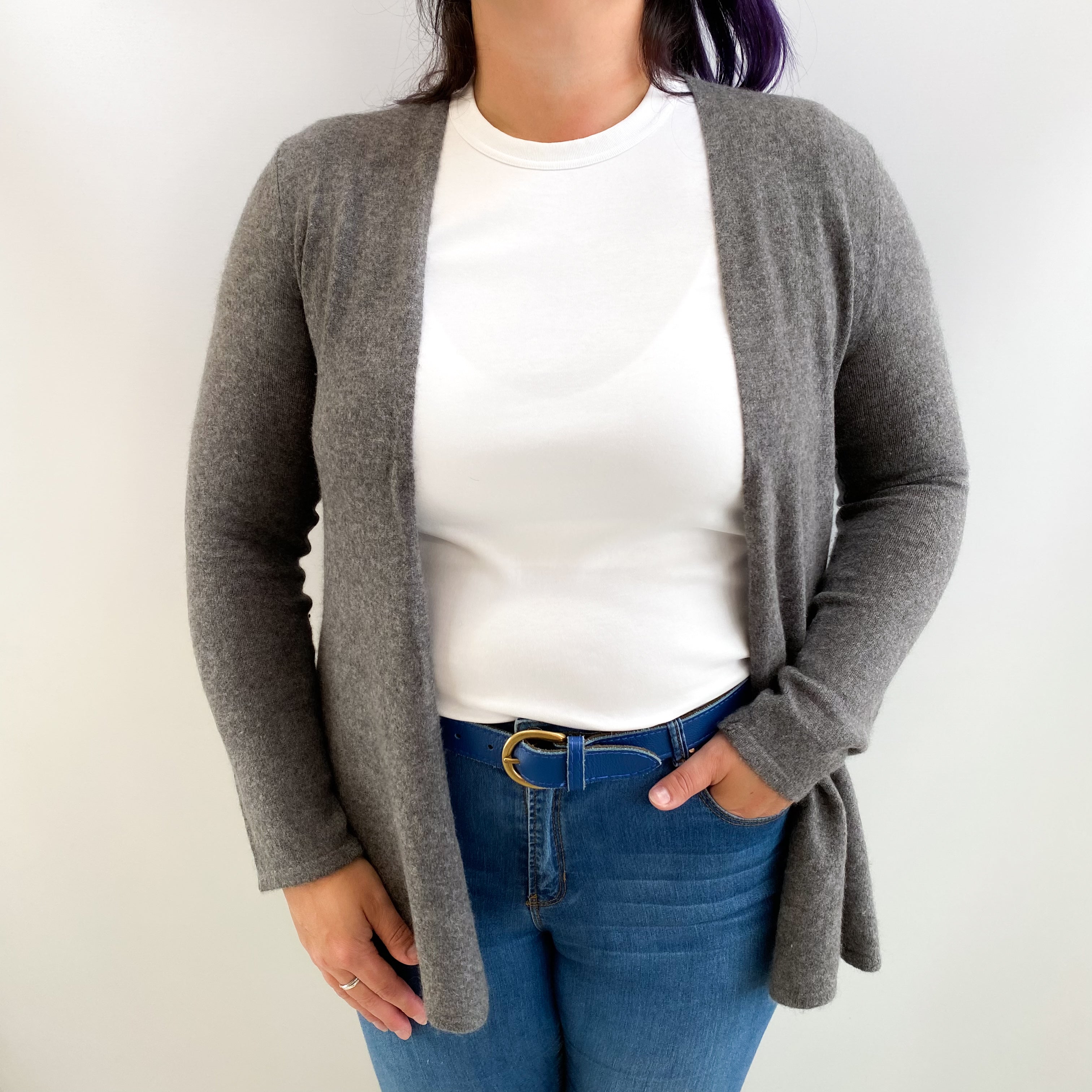 Slate Grey Cashmere Edge To Edge Cardigan Large