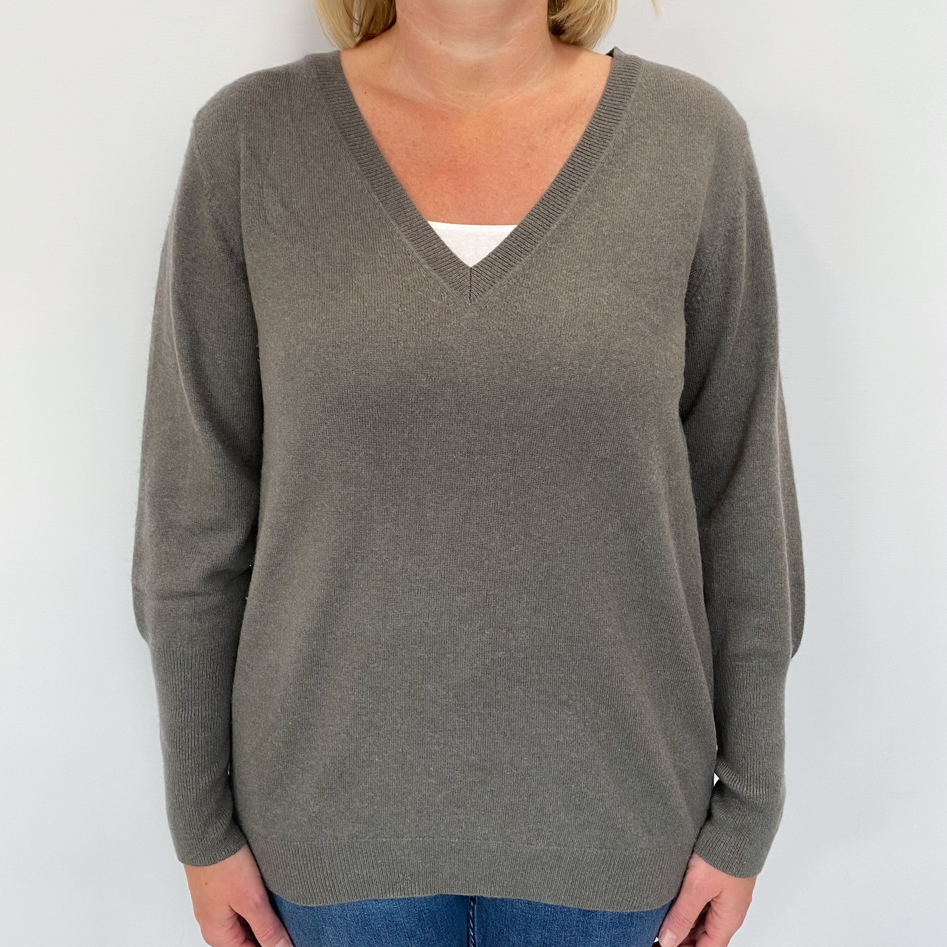 Donkey Grey Cashmere V Neck Jumper Large
