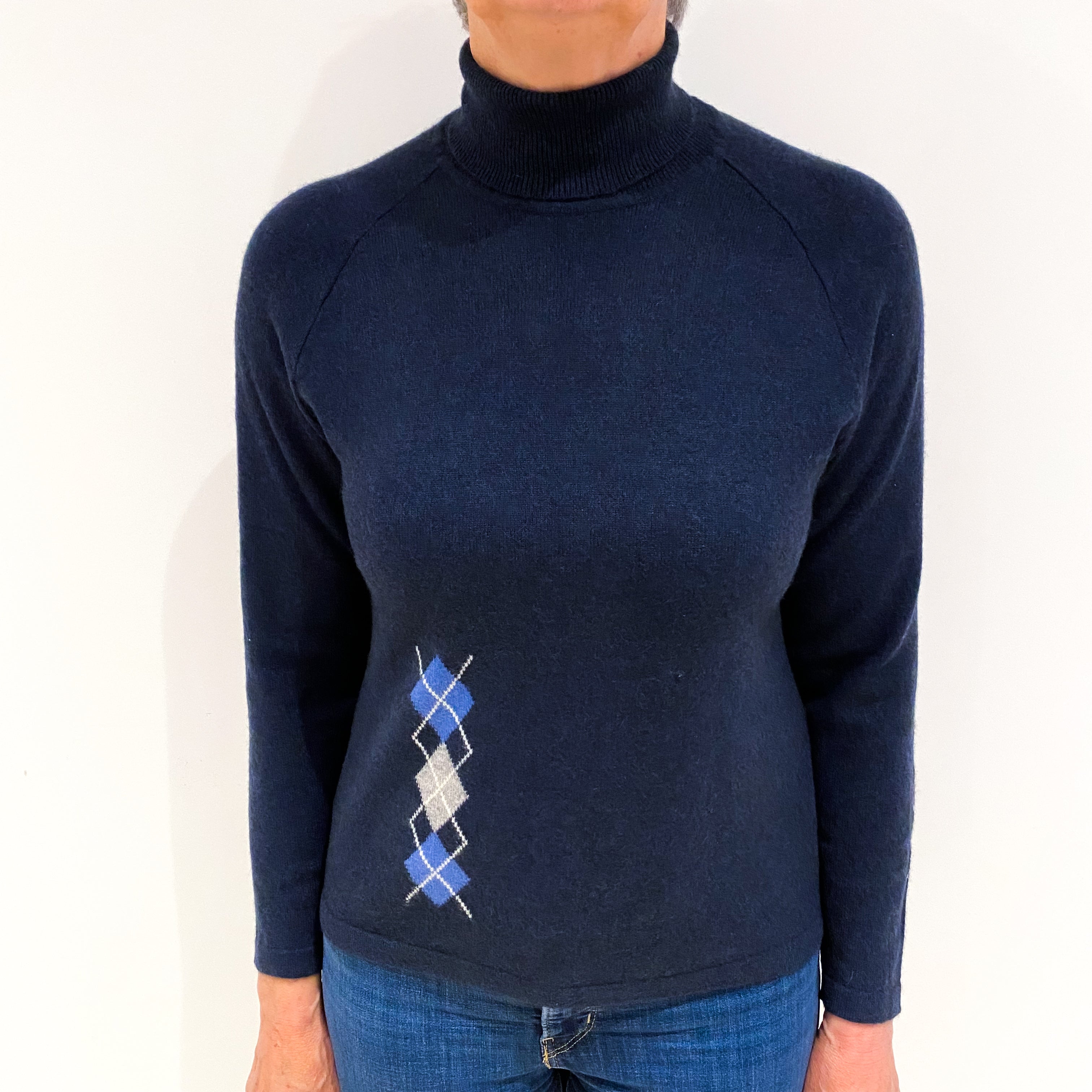 Midnight Blue Cashmere Polo Neck Jumper Medium