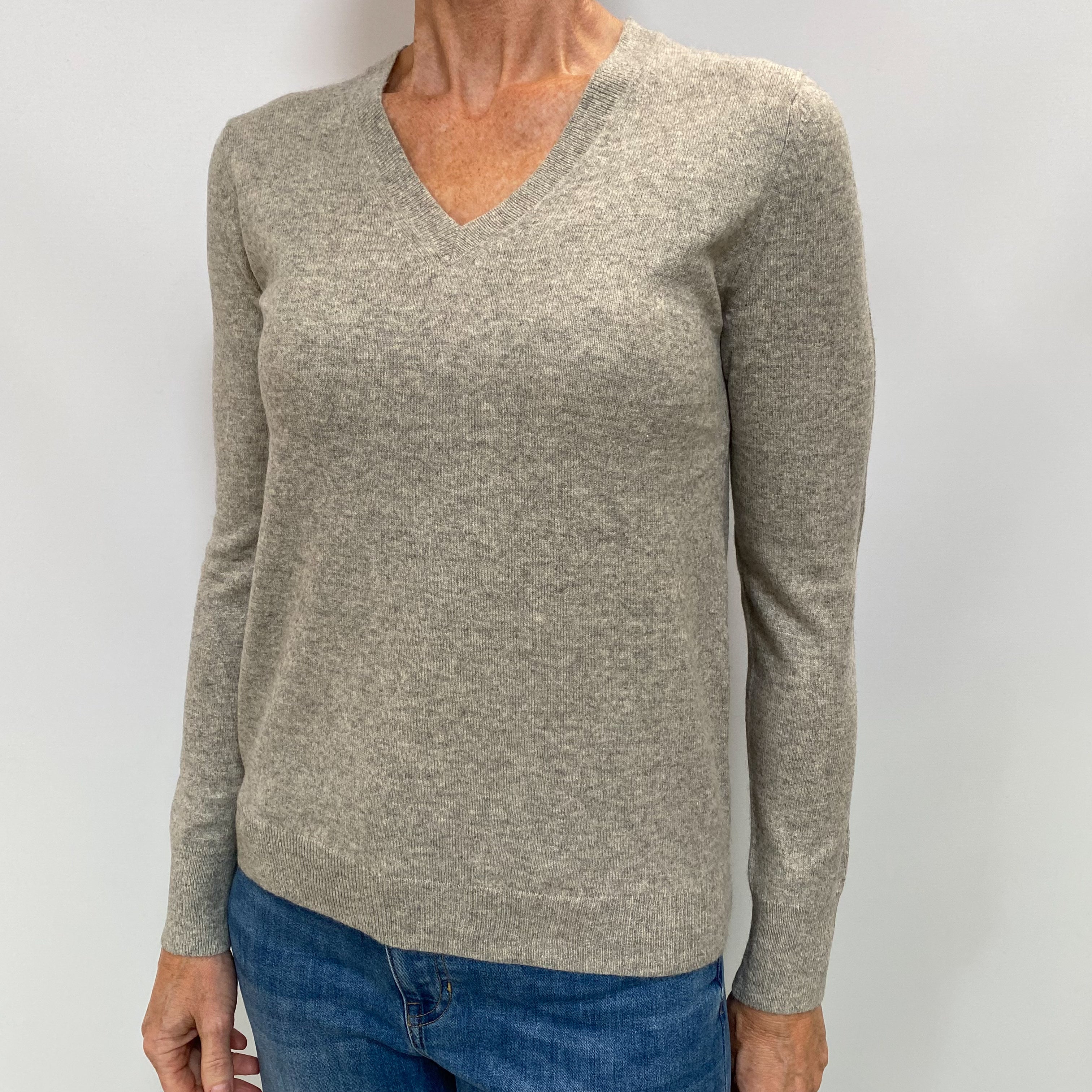 Smoke Grey Cashmere V Neck Jumper Small