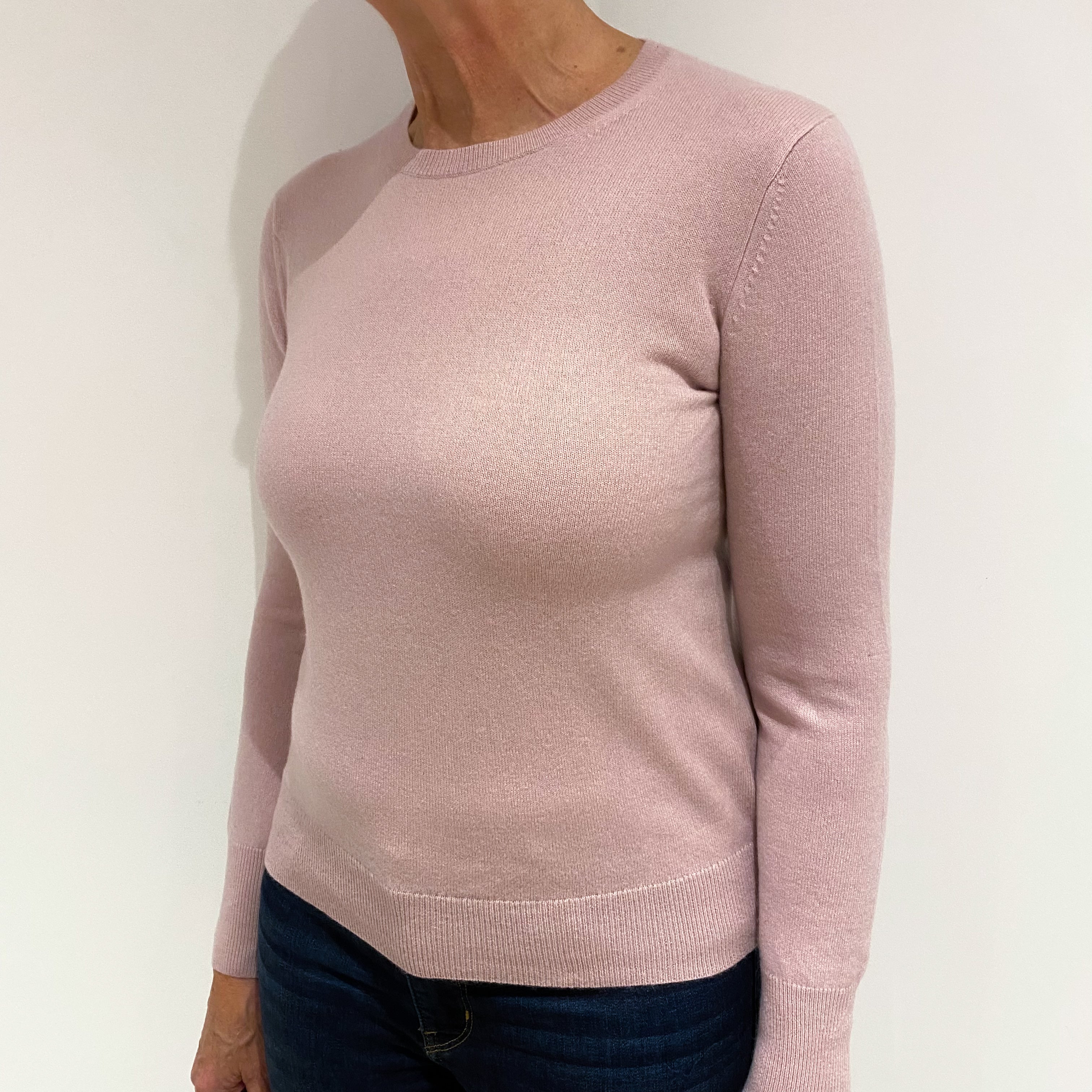 Dusty Pink Cashmere Crew Neck Jumper Medium