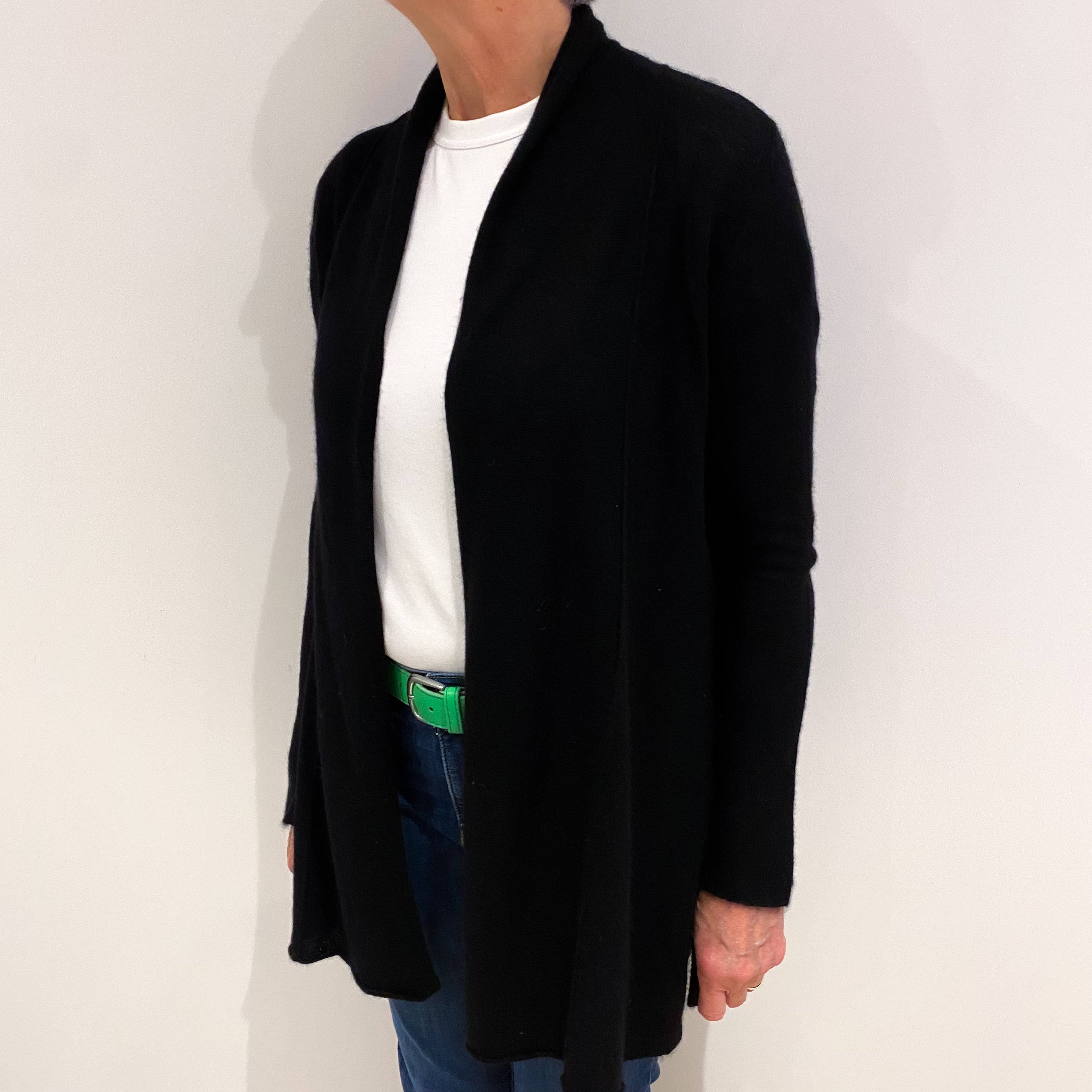 Black Cashmere Edge to Edge Cardigan Medium