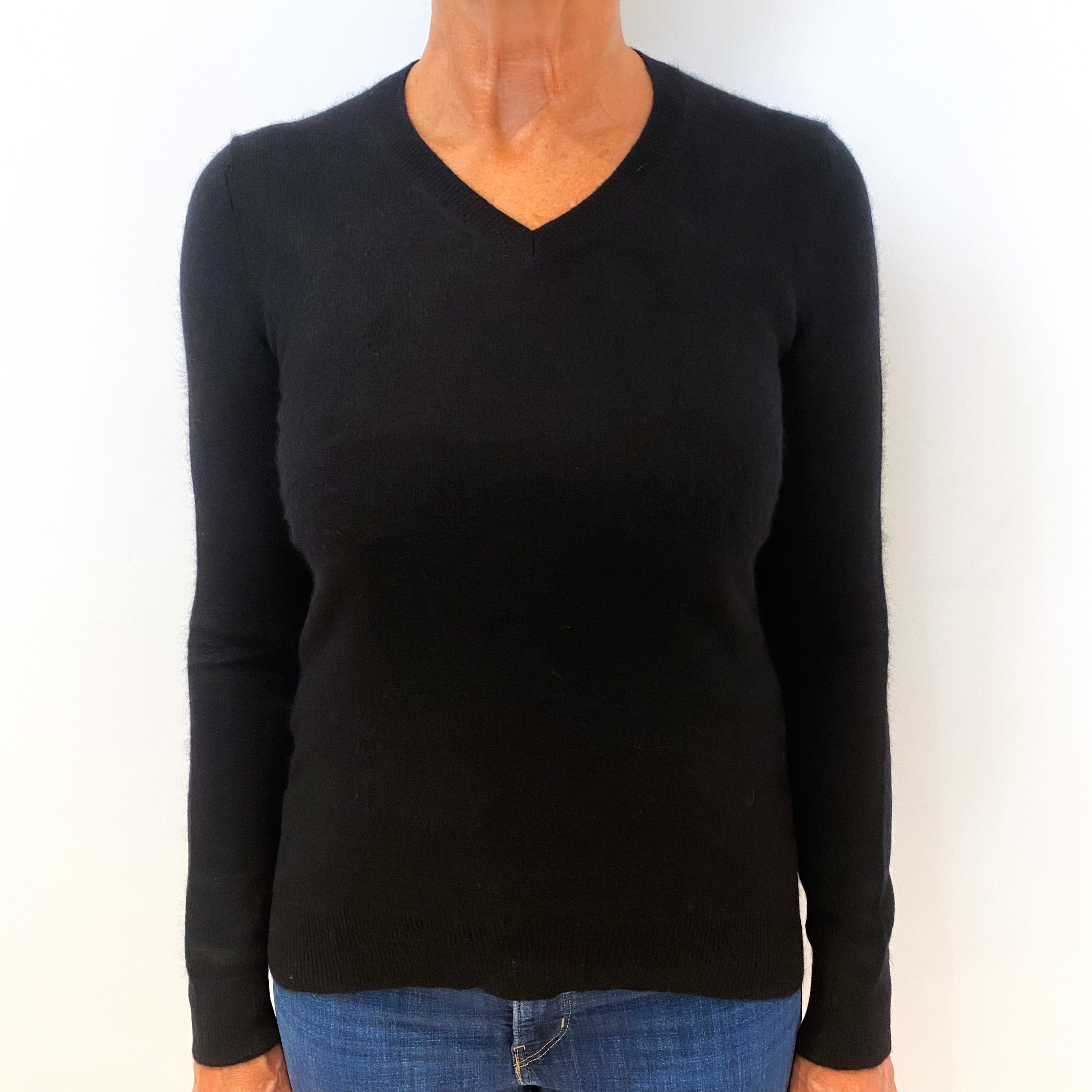 Black Cashmere V-Neck Jumper Medium