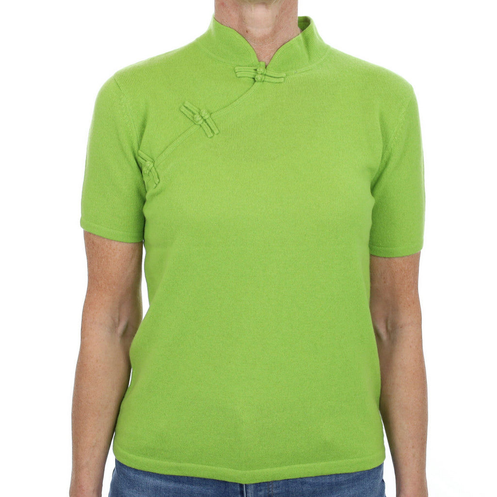Key Lime Green Cashmere Mandarin Neck Jumper Small