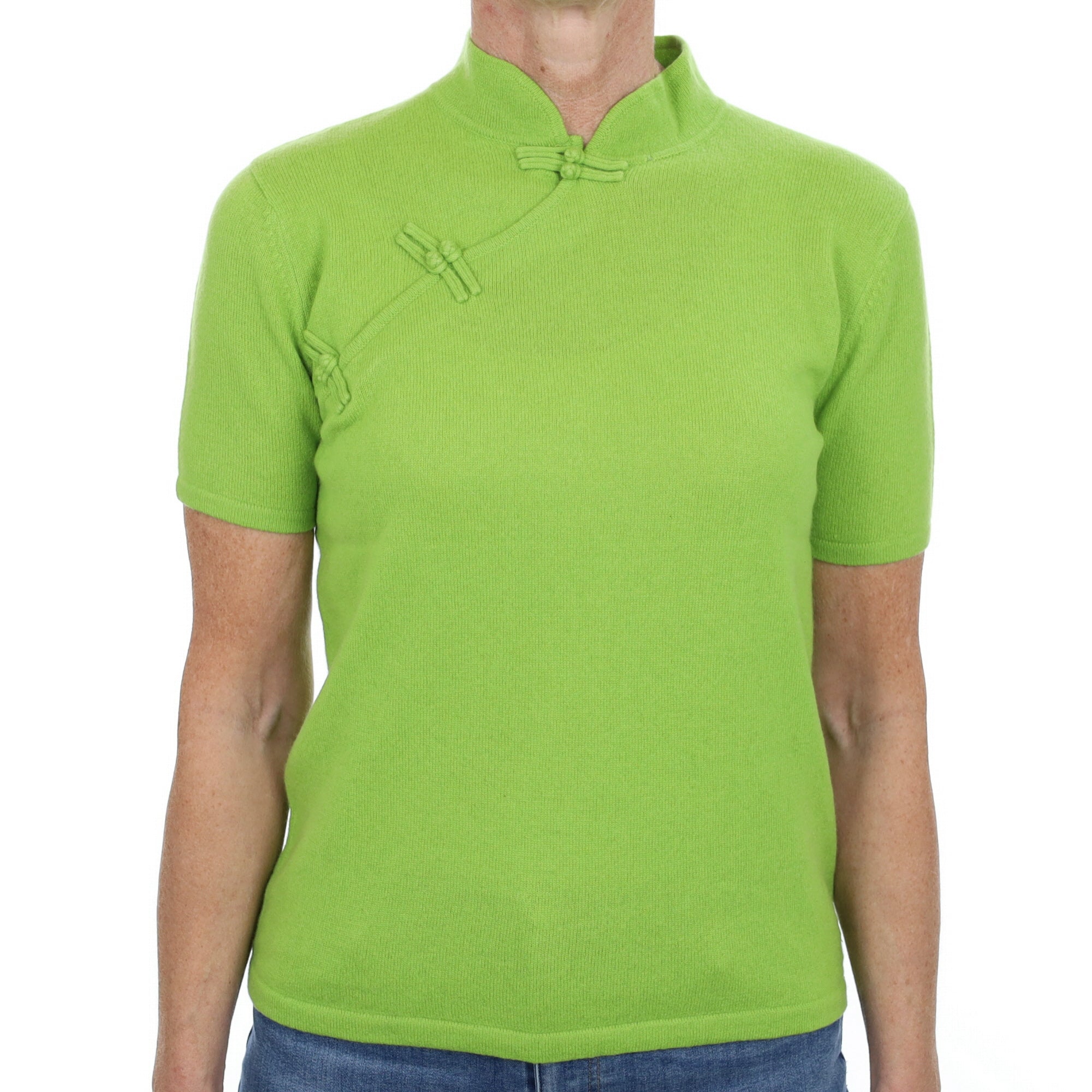 Key Lime Green Cashmere Mandarin Neck Jumper Small