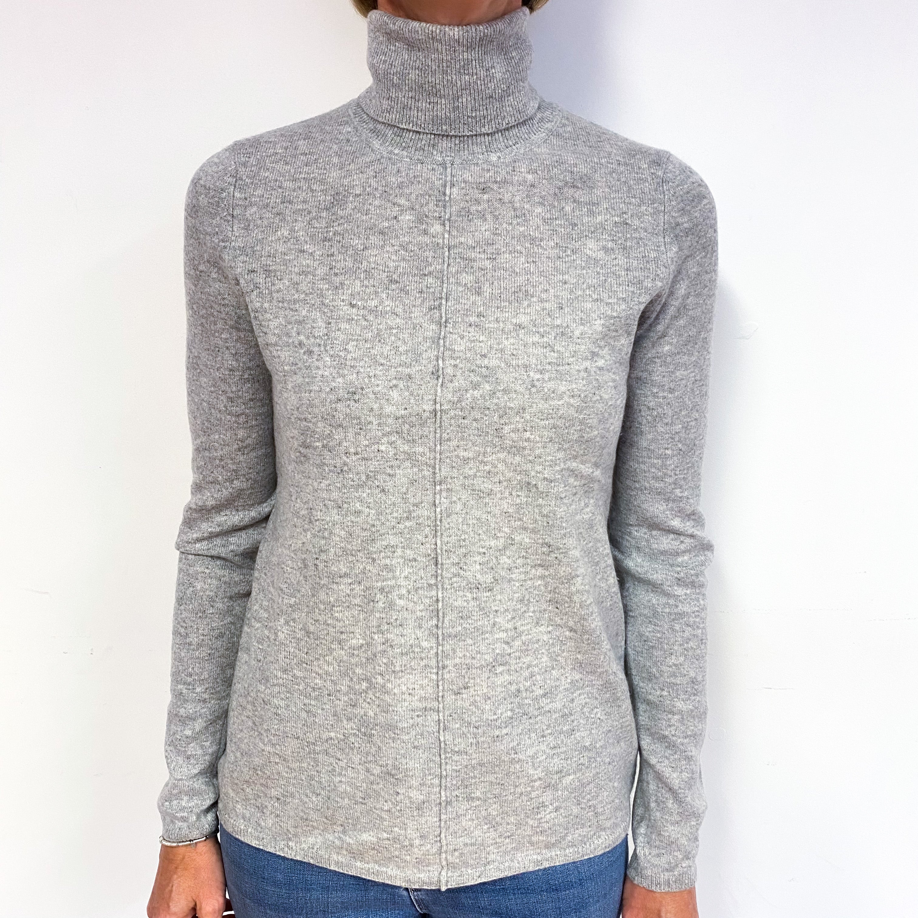 Smoke Grey Lightweight Cashmere Polo Neck Jumper Medium