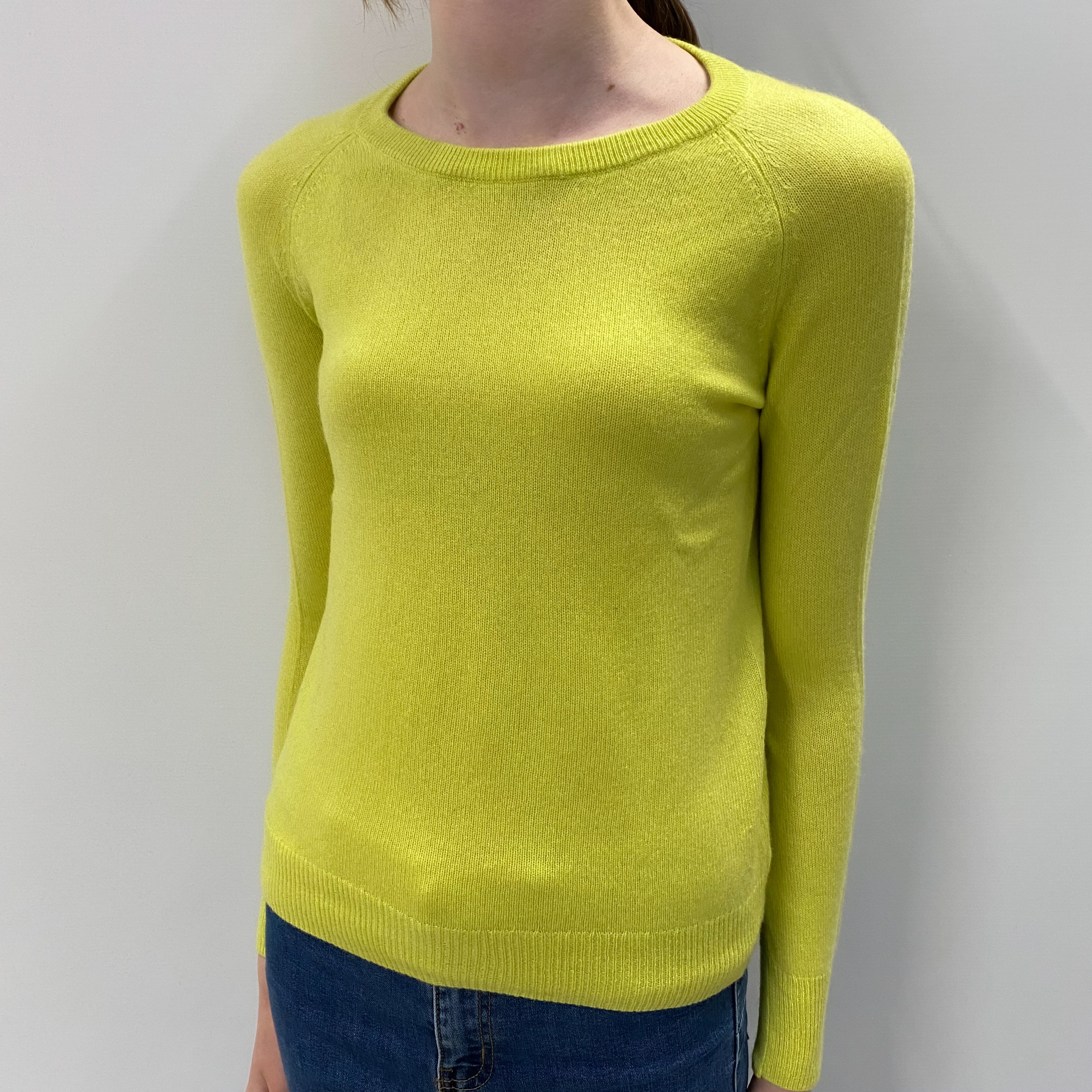 Neon Chartreuse Green Cashmere Crew Neck Jumper Extra Small