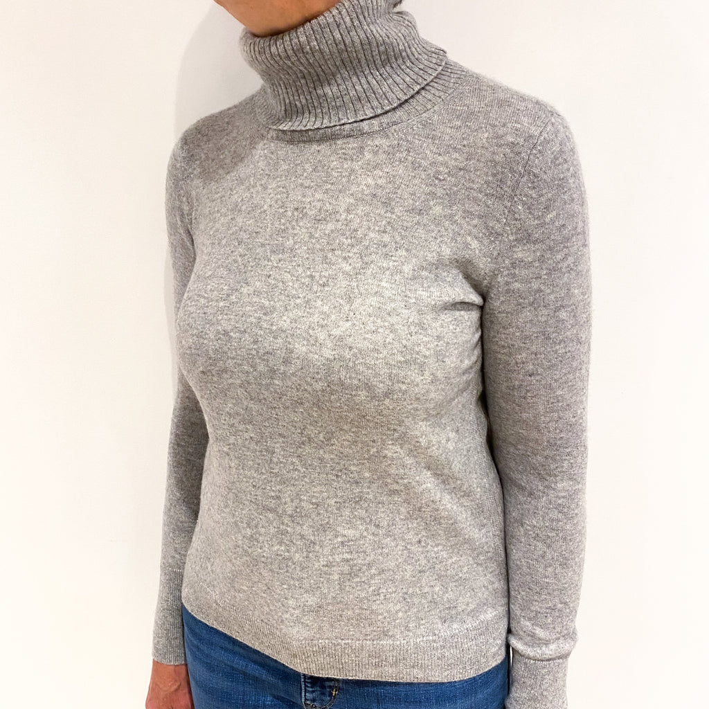 Smoke Grey Cashmere Polo Neck Jumper Medium