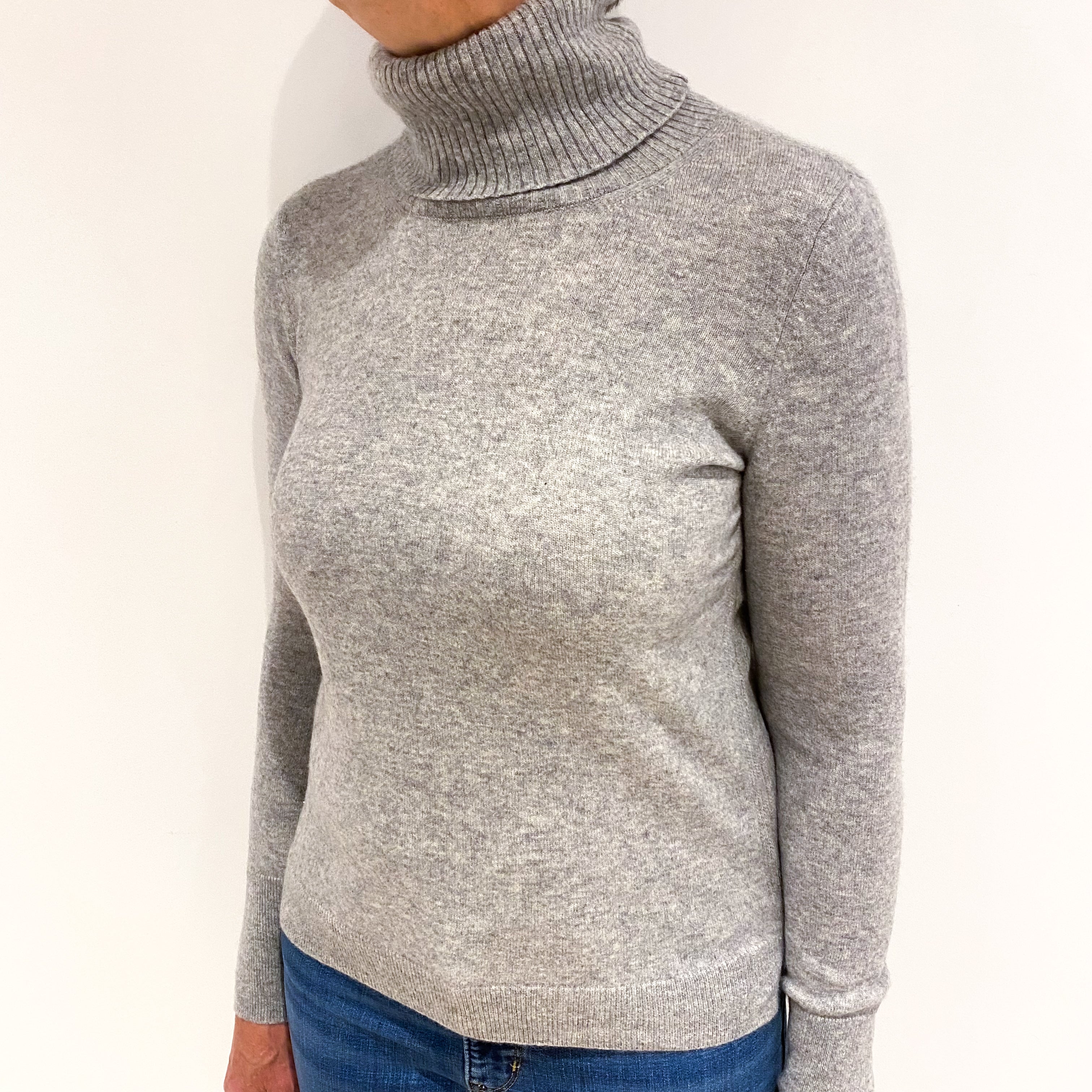 Smoke Grey Cashmere Polo Neck Jumper Medium