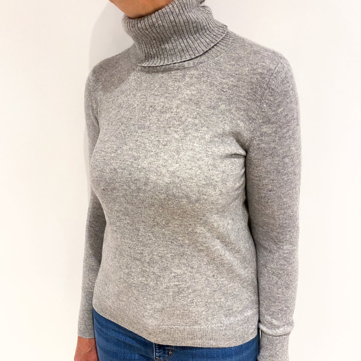 Smoke Grey Cashmere Polo Neck Jumper Medium