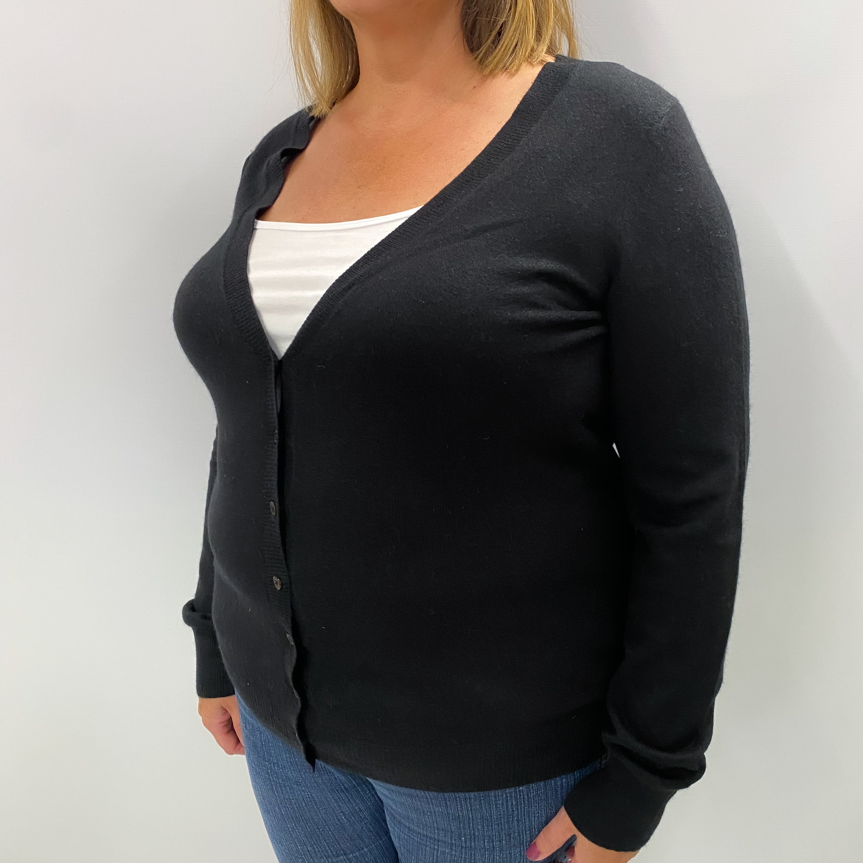 Black Cashmere V Neck Cardigan Extra Large