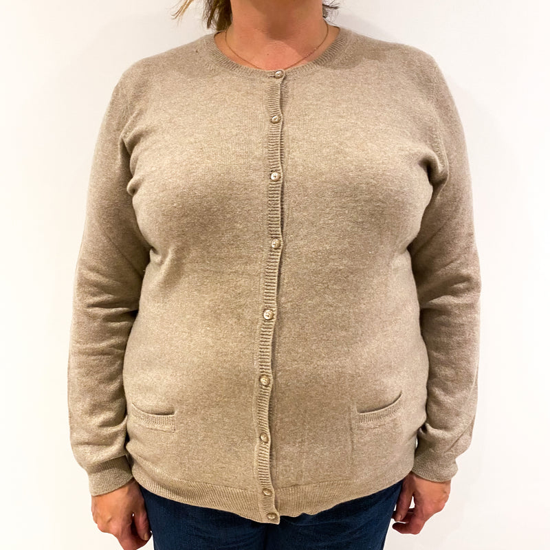 Camel Brown Cashmere Cardigan with Pockets Extra Large