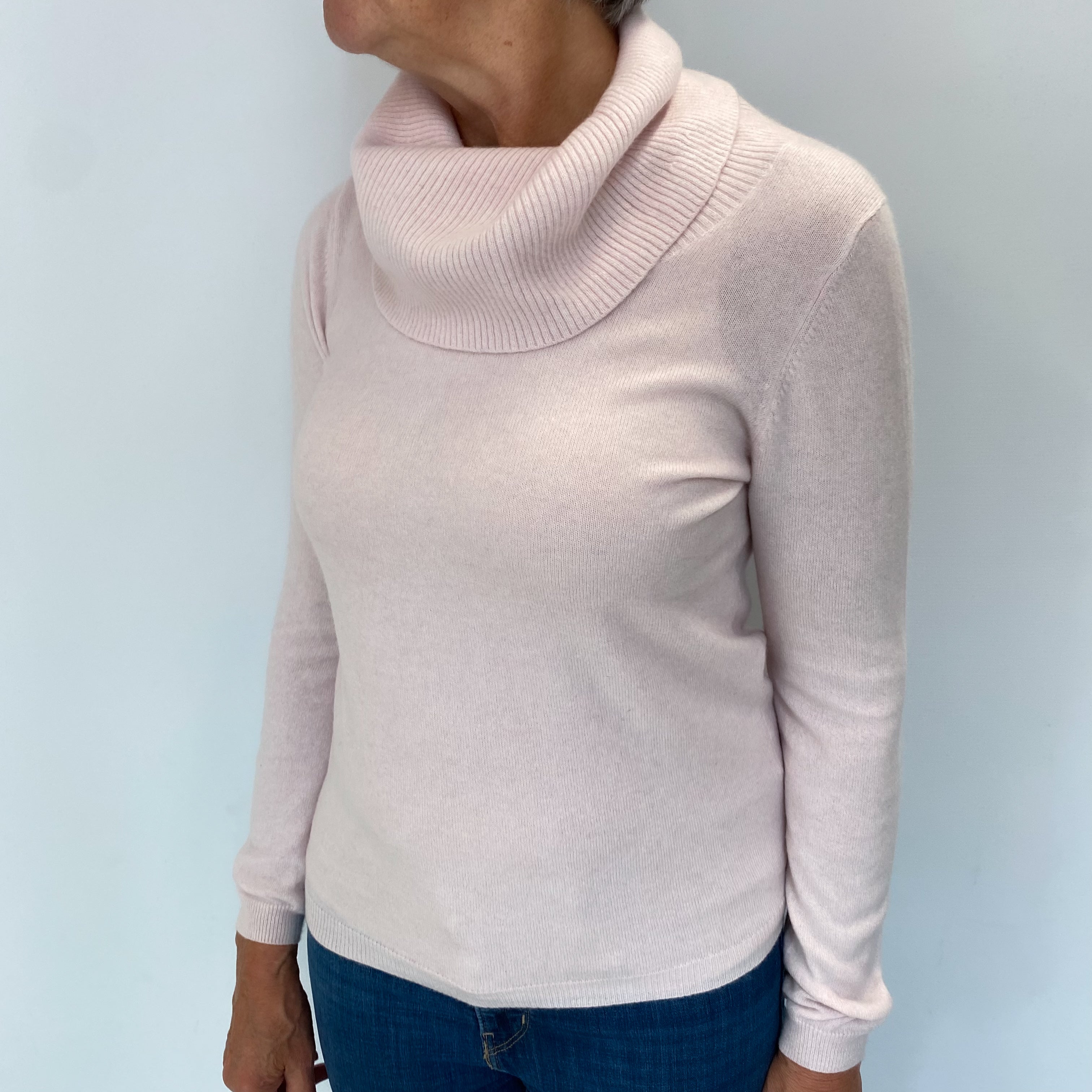 Ice Pink Cashmere Cowl Neck Jumper Medium