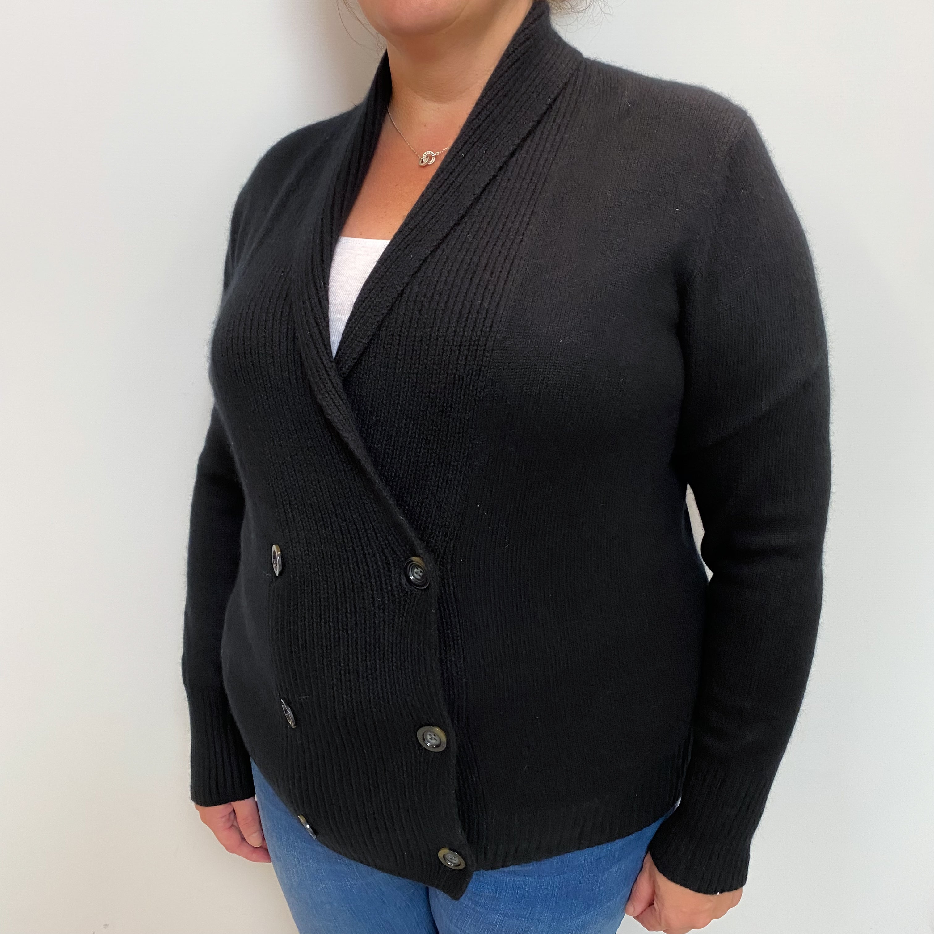 Black Cashmere V-Neck Cardigan Extra Large