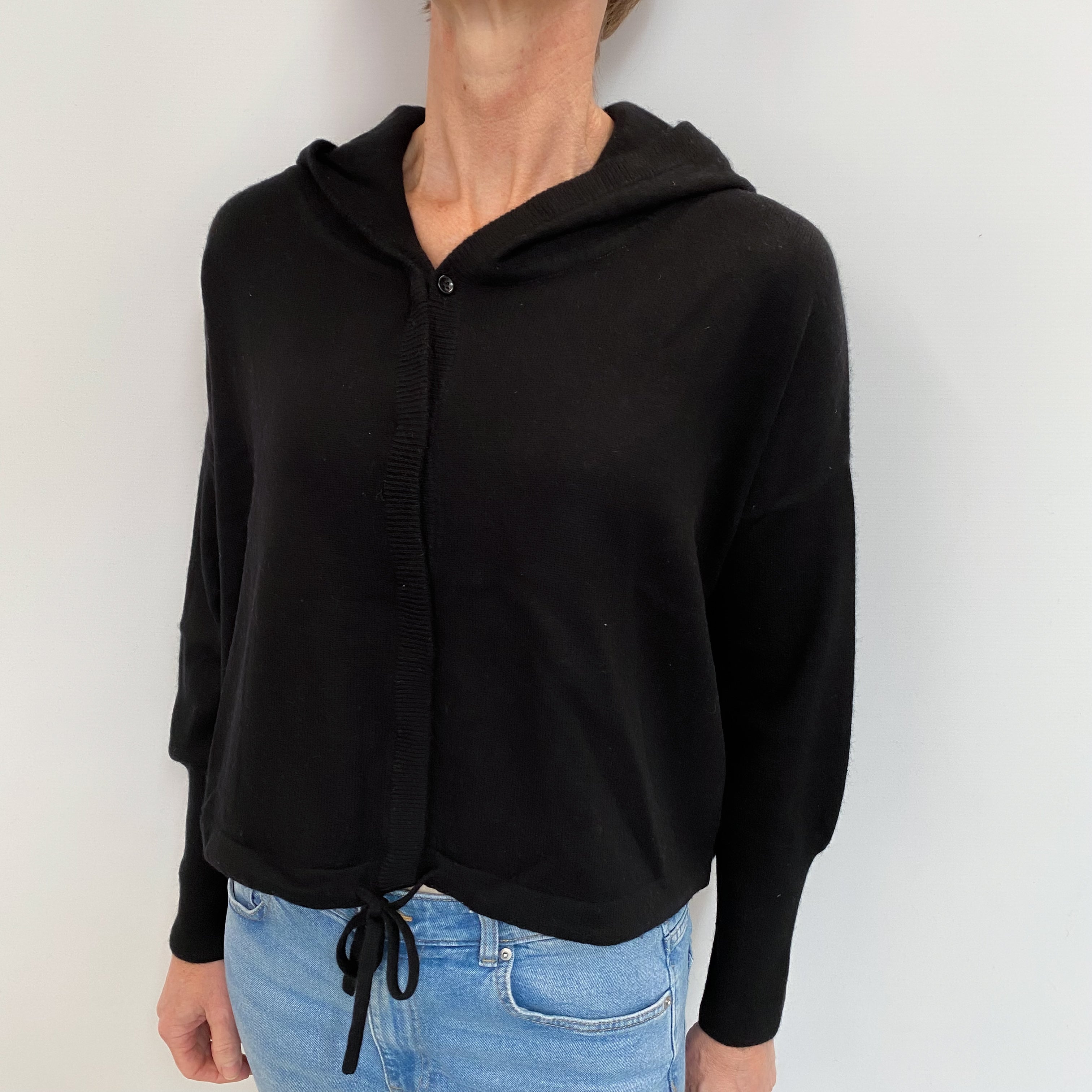Black Cashmere Cardigan with Hood Small