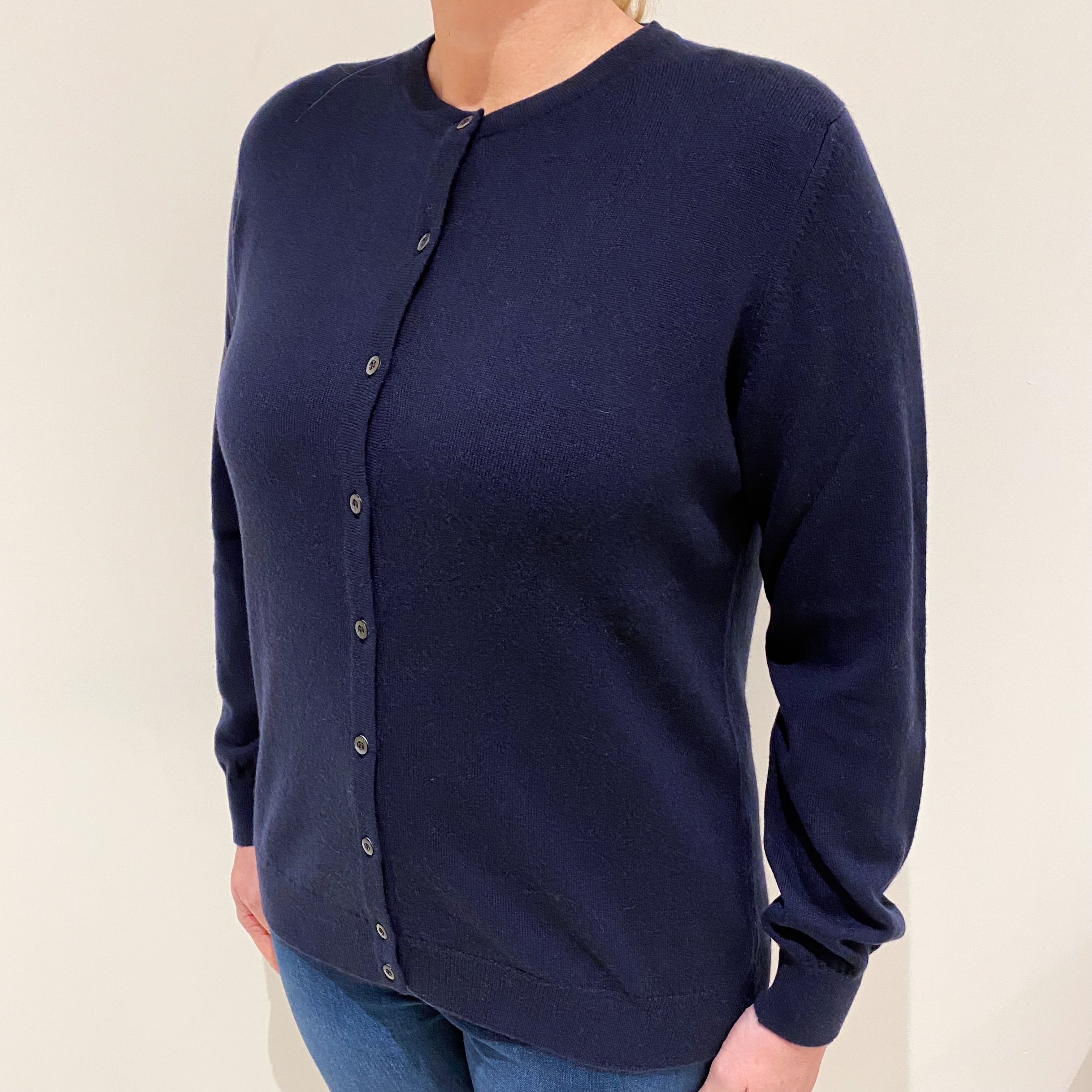 Brand New Scottish Navy Cashmere Crew Neck Cardigan Large