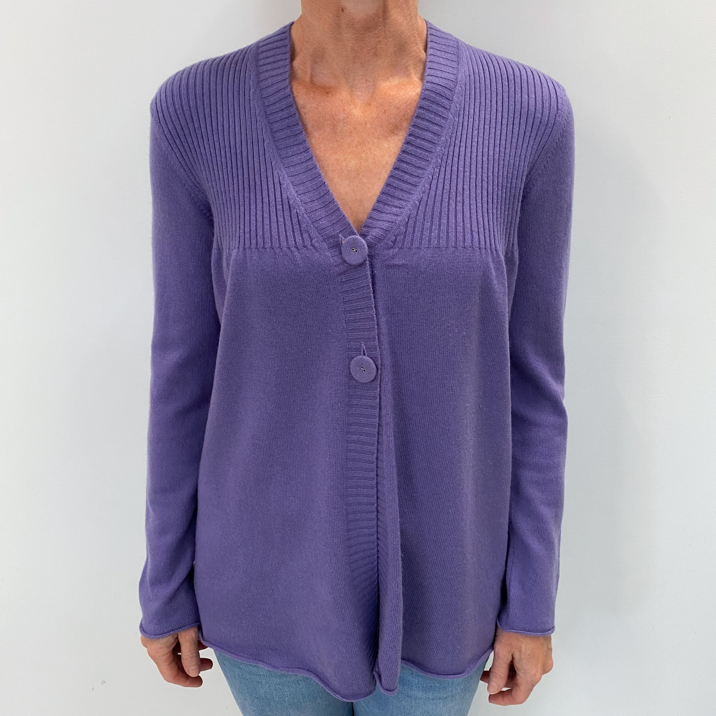 Deep Lavender Cashmere V Neck Cardigan Small