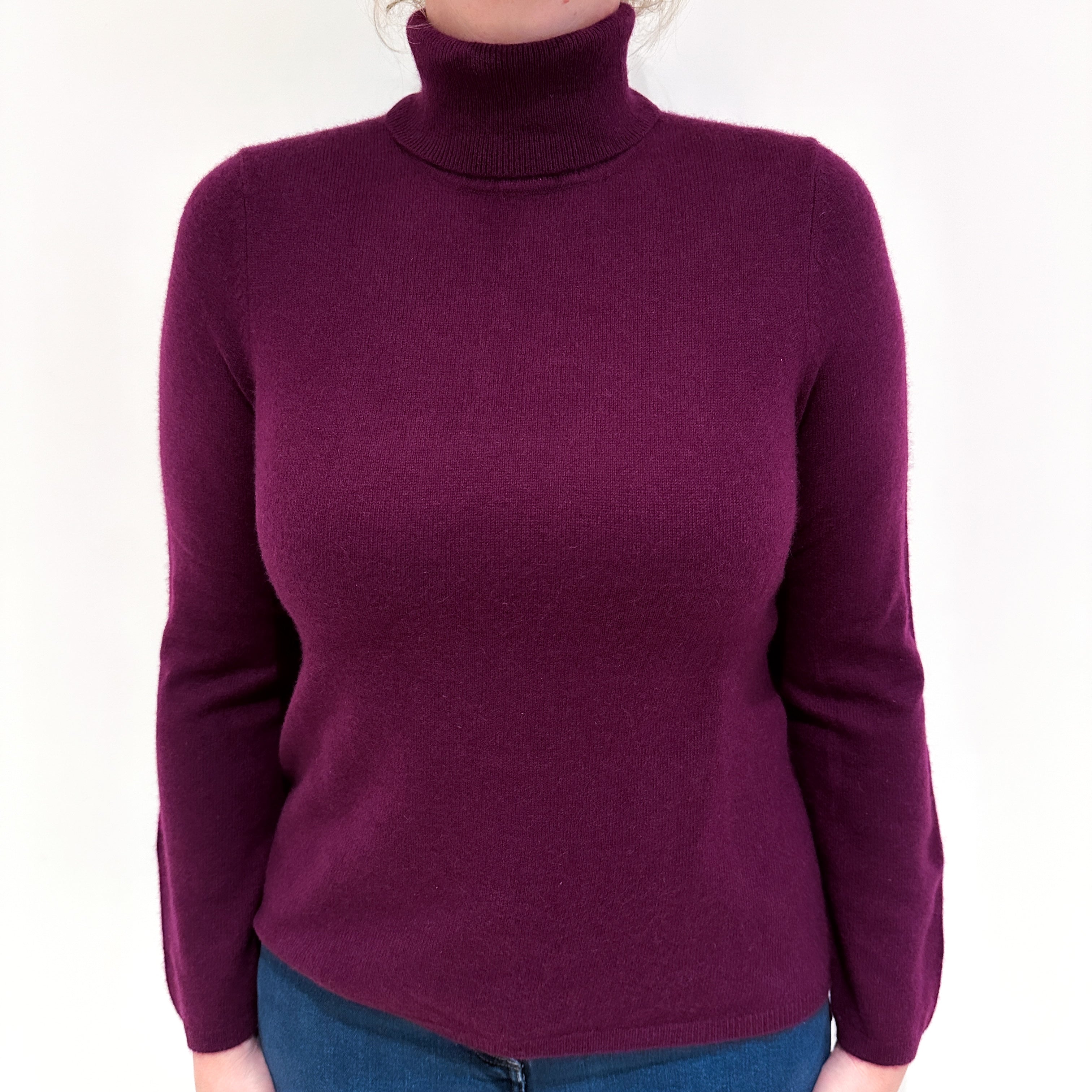 Plum Purple Cashmere Polo Neck Jumper Large