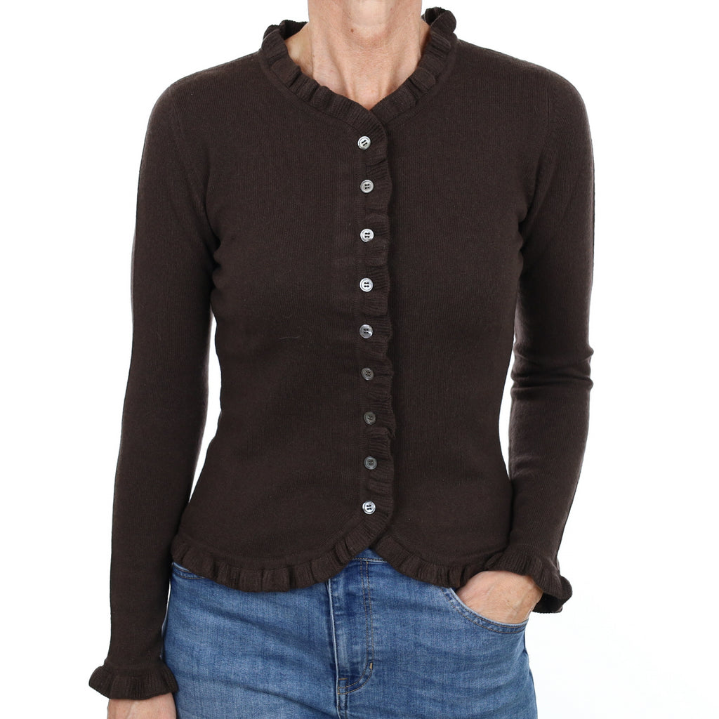 New Dark Chocolate Brown Cashmere V Neck Cardigan Small