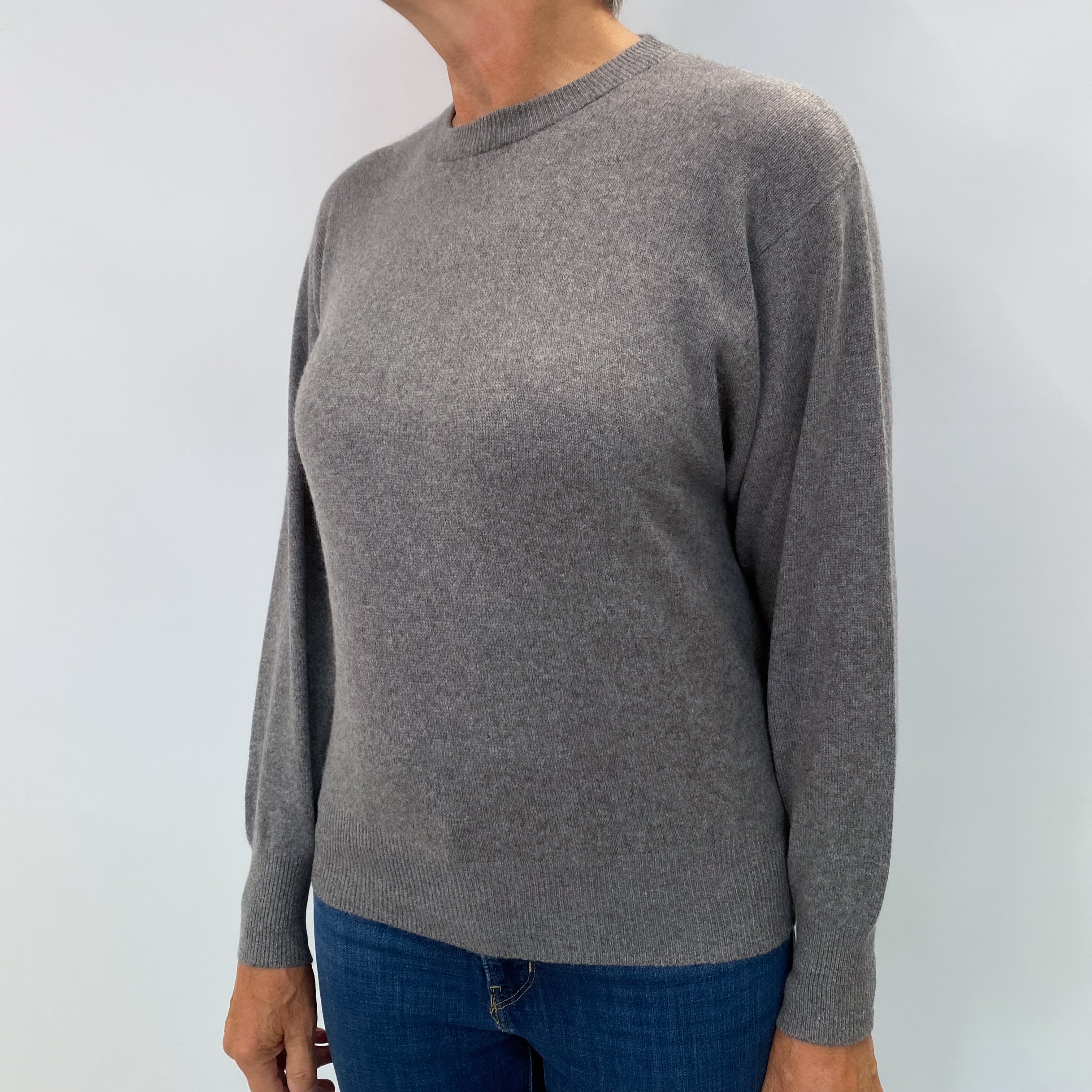 Stone Grey Cashmere Crew Neck Jumper Medium