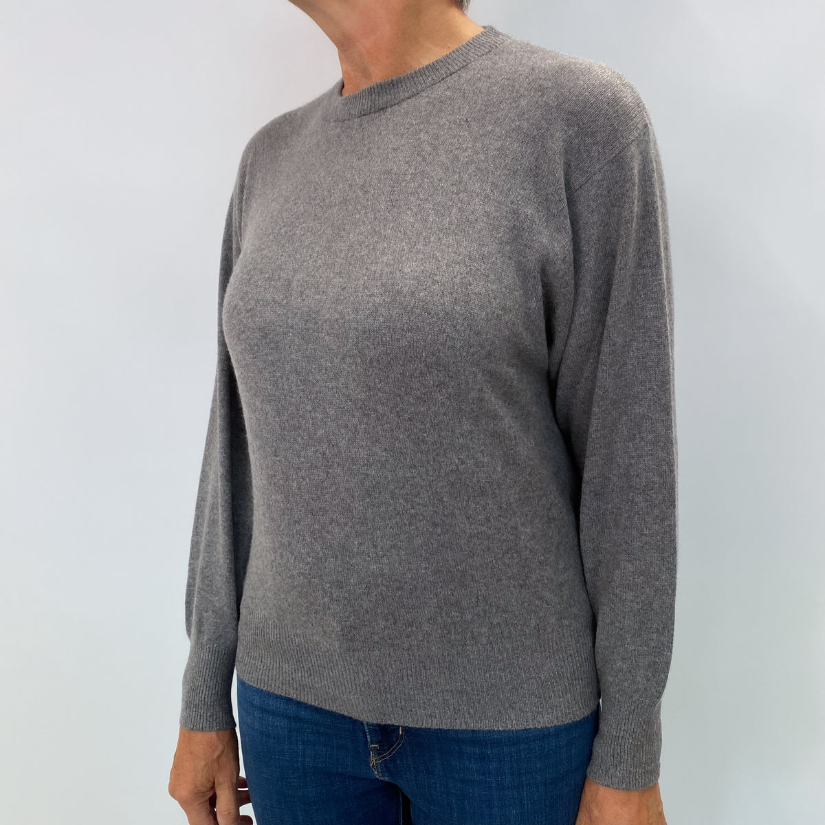 Stone Grey Cashmere Crew Neck Jumper Medium