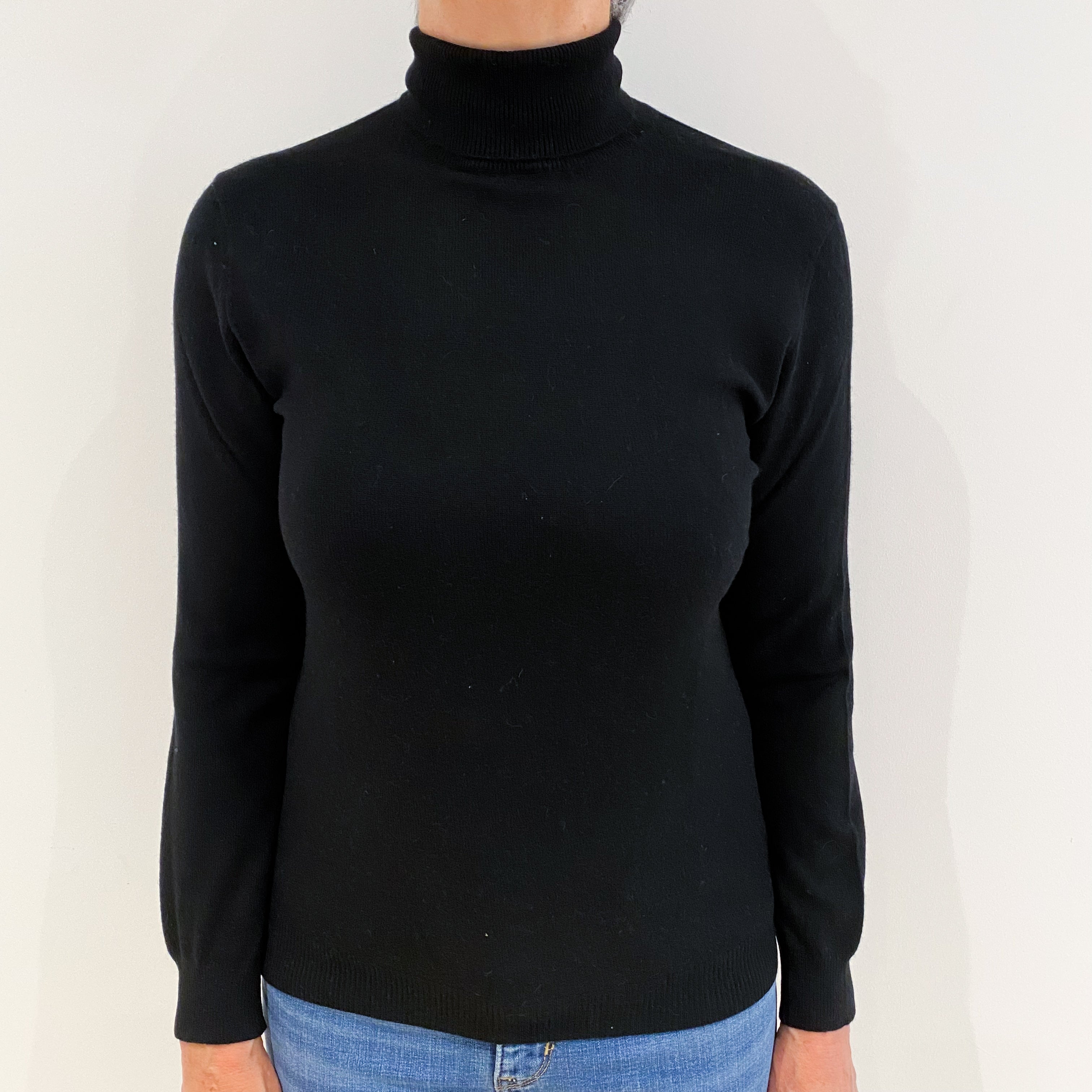 Black Cashmere Polo Neck Jumper Medium