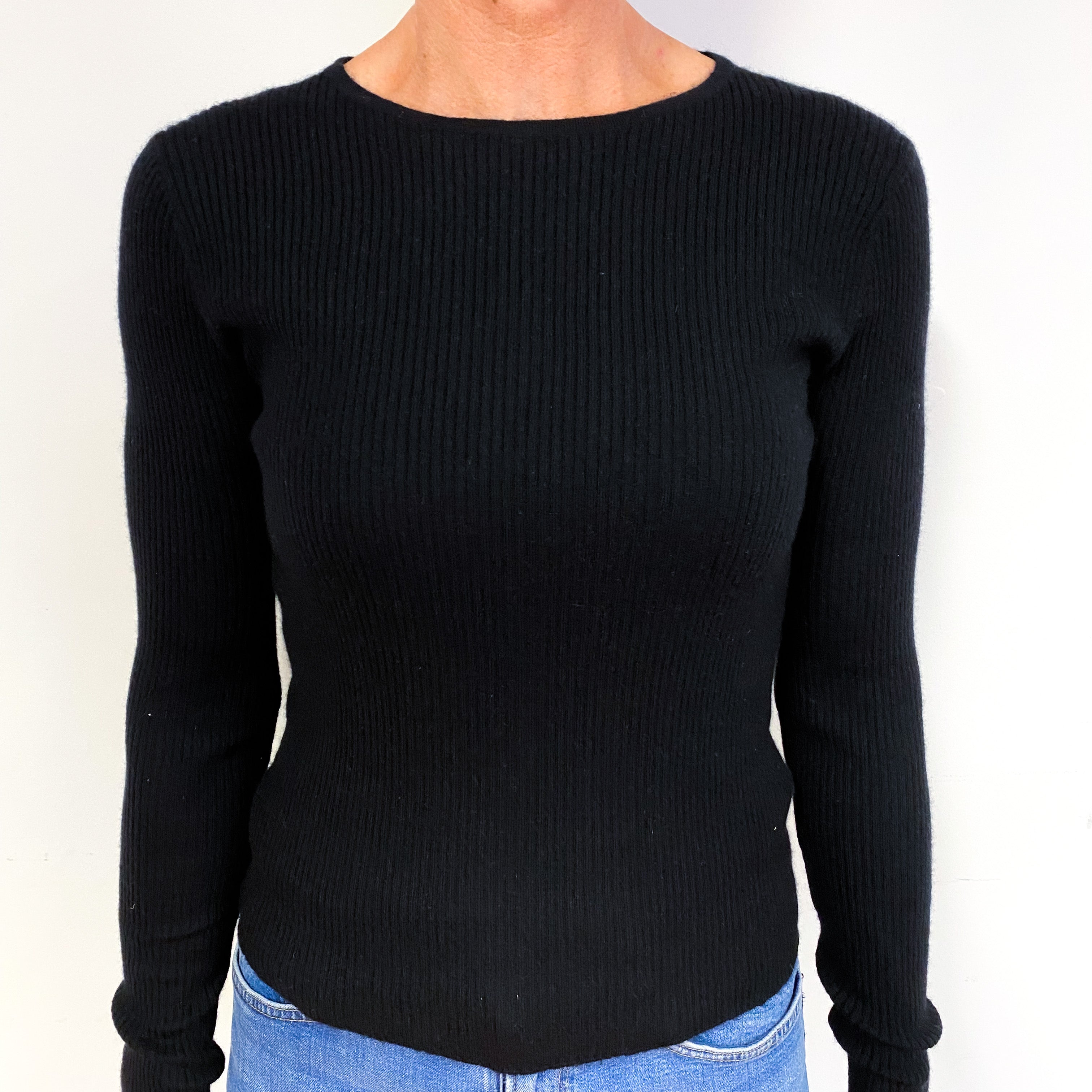 Black Skinny Rib Cashmere Crew Neck Jumper Medium