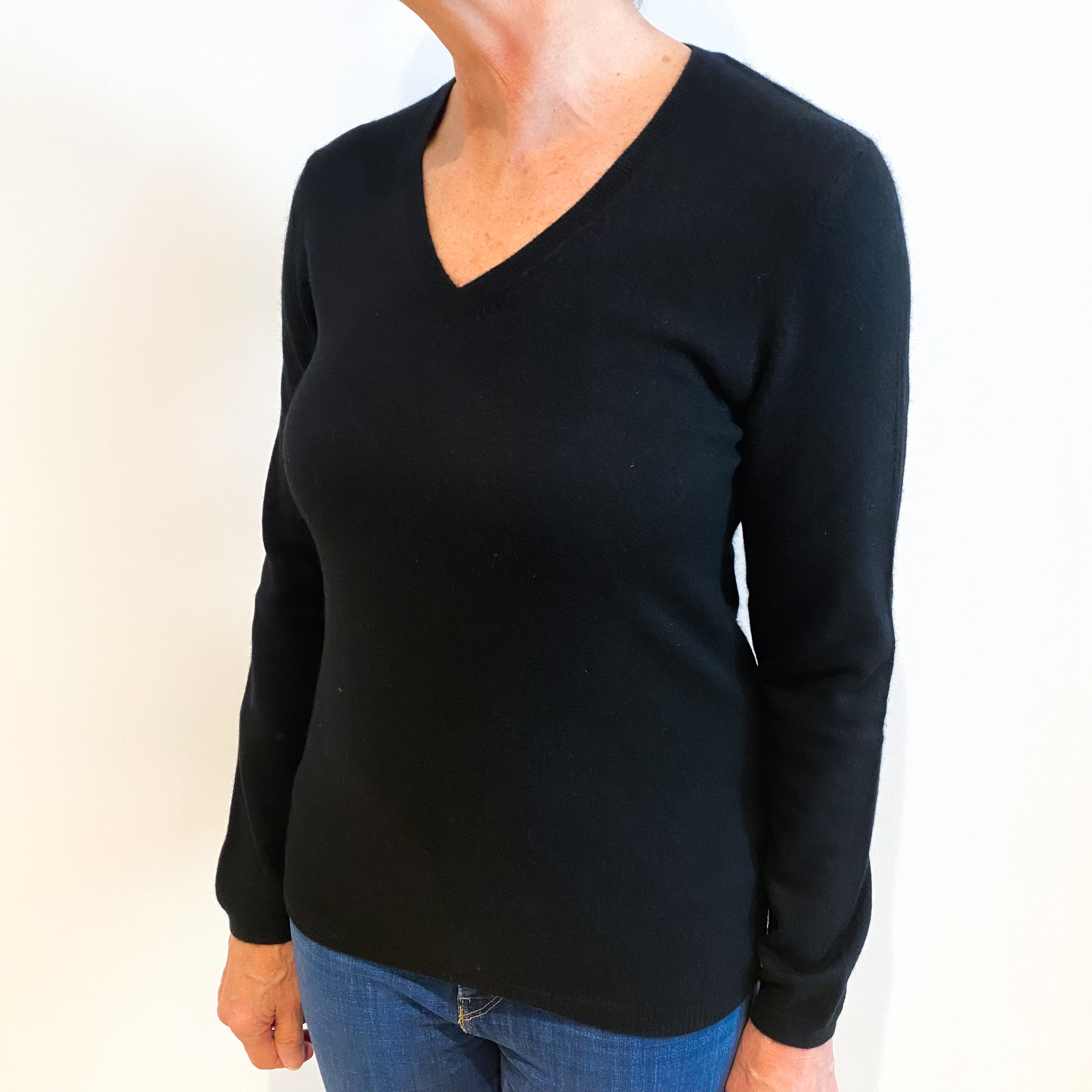 Black Cashmere V Neck Jumper Medium