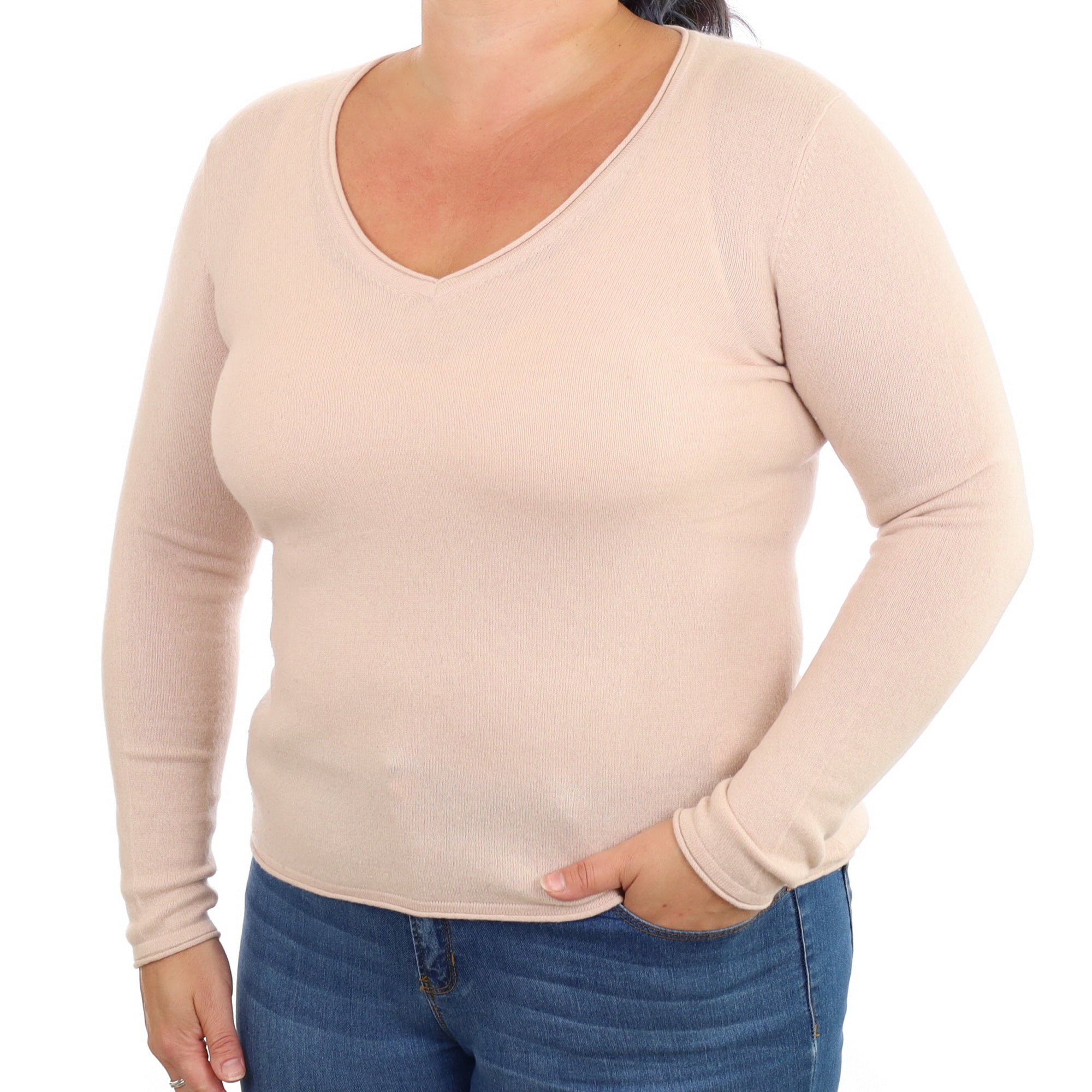 Nude Pink Cashmere V Neck Jumper Large